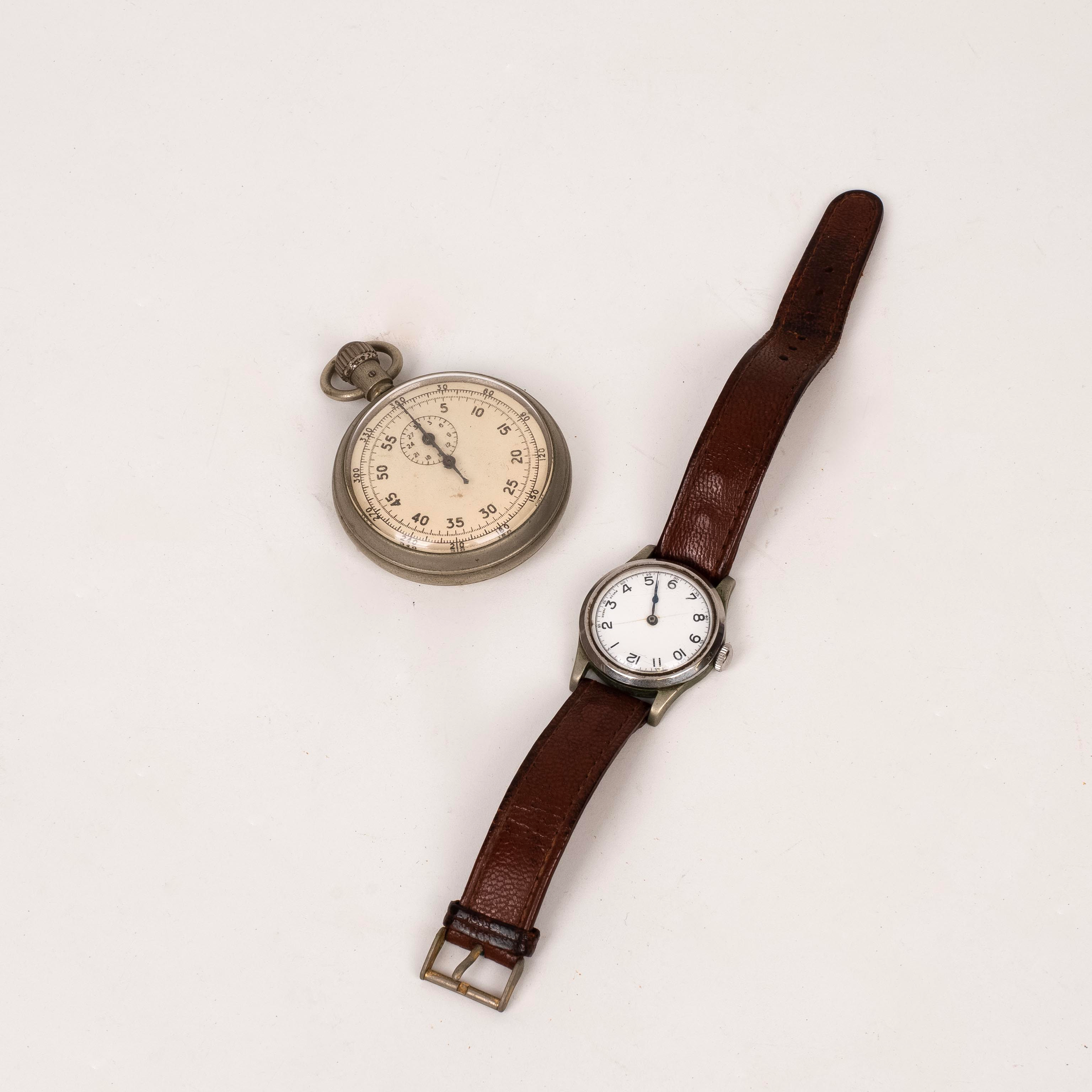 British WWII RAF Air Ministry 6B/221 Stopwatch, 1942 RAF 6B/234 Aircrew Wristwatch, as found