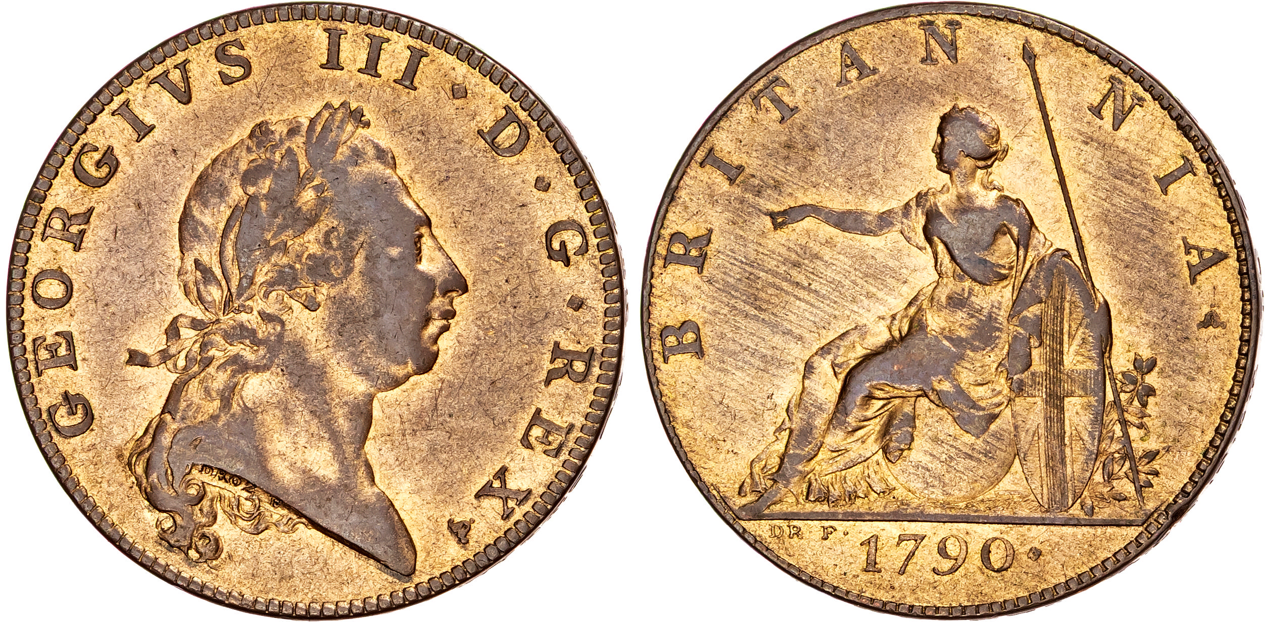 George III (1760-1820), AE Pattern Halfpenny, 1790, by J. P. Droz. 