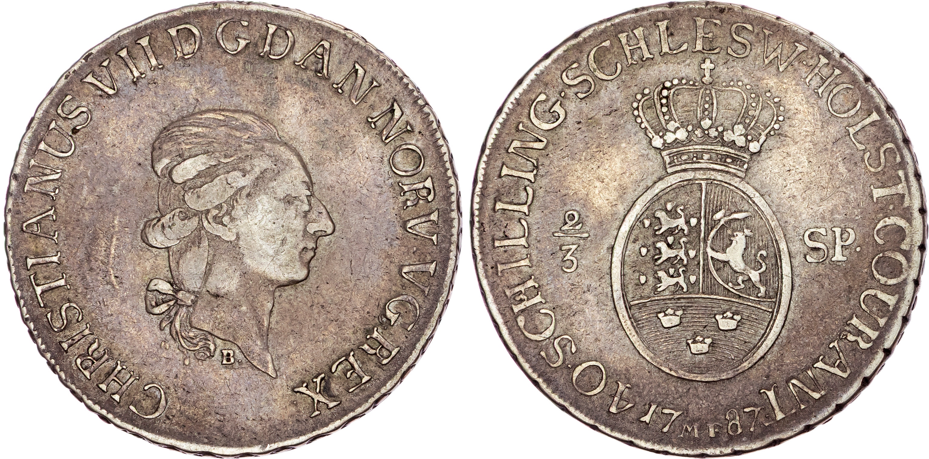Denmark, Christian VII (1766-1808), silver 2/3 Speciedaler, 1787