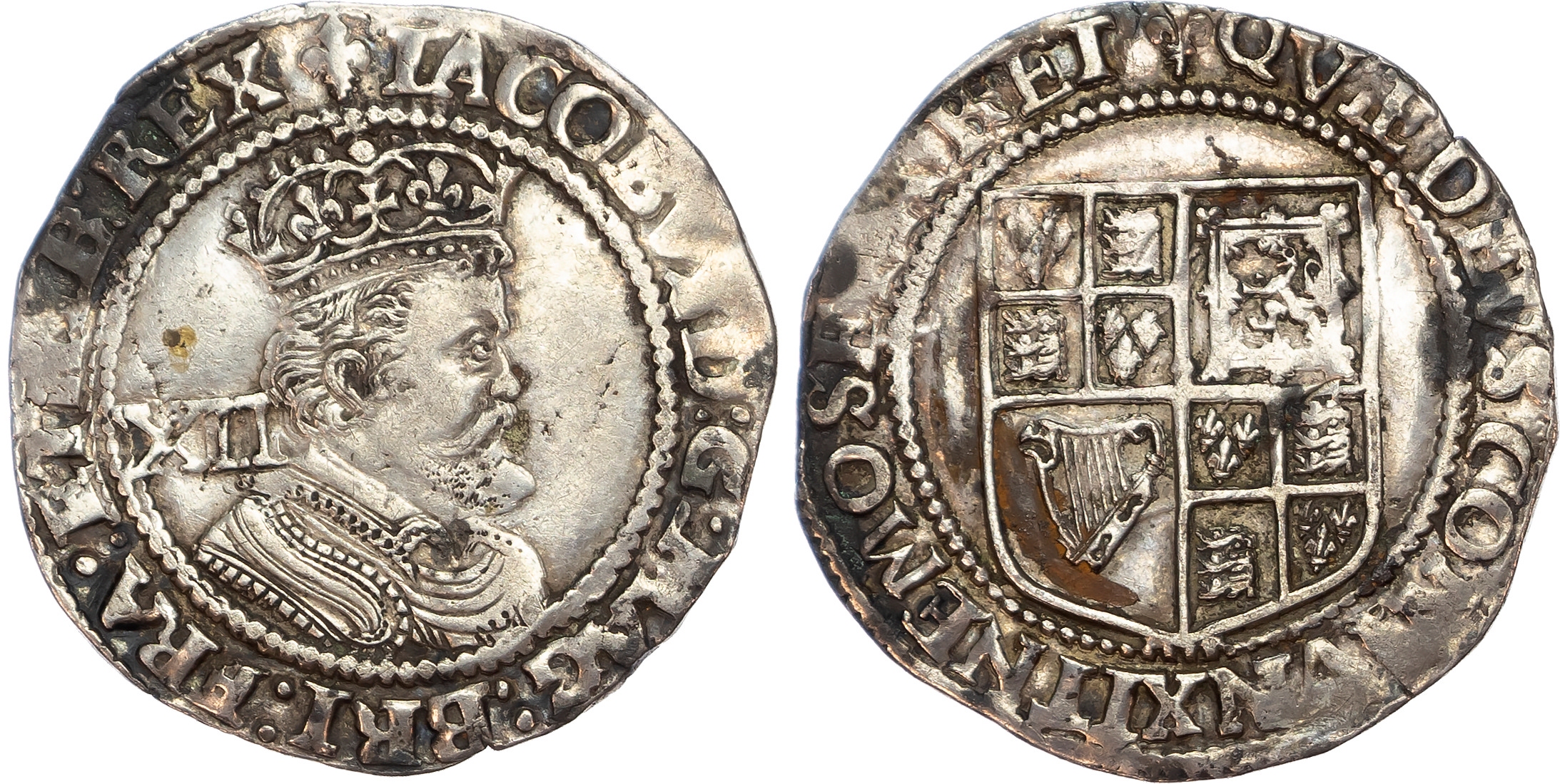 James I (1603-1625) Shilling, third coinage,  mintmark lis (1623-24).