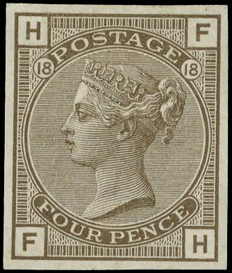 1882 4d Grey-brown Pl.18. Very fine unused o.g. imperforate imprimatur lettered FH. Scarce one of only 25 possible examp…