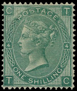 1865 1s deep green Pl.4 (Wmk. Emblems).