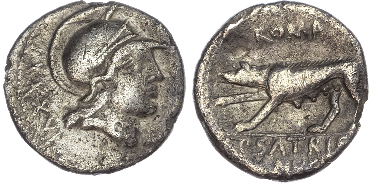 P. Satrienus (77 BC) AR Denarius, Rome, 3.61g.
