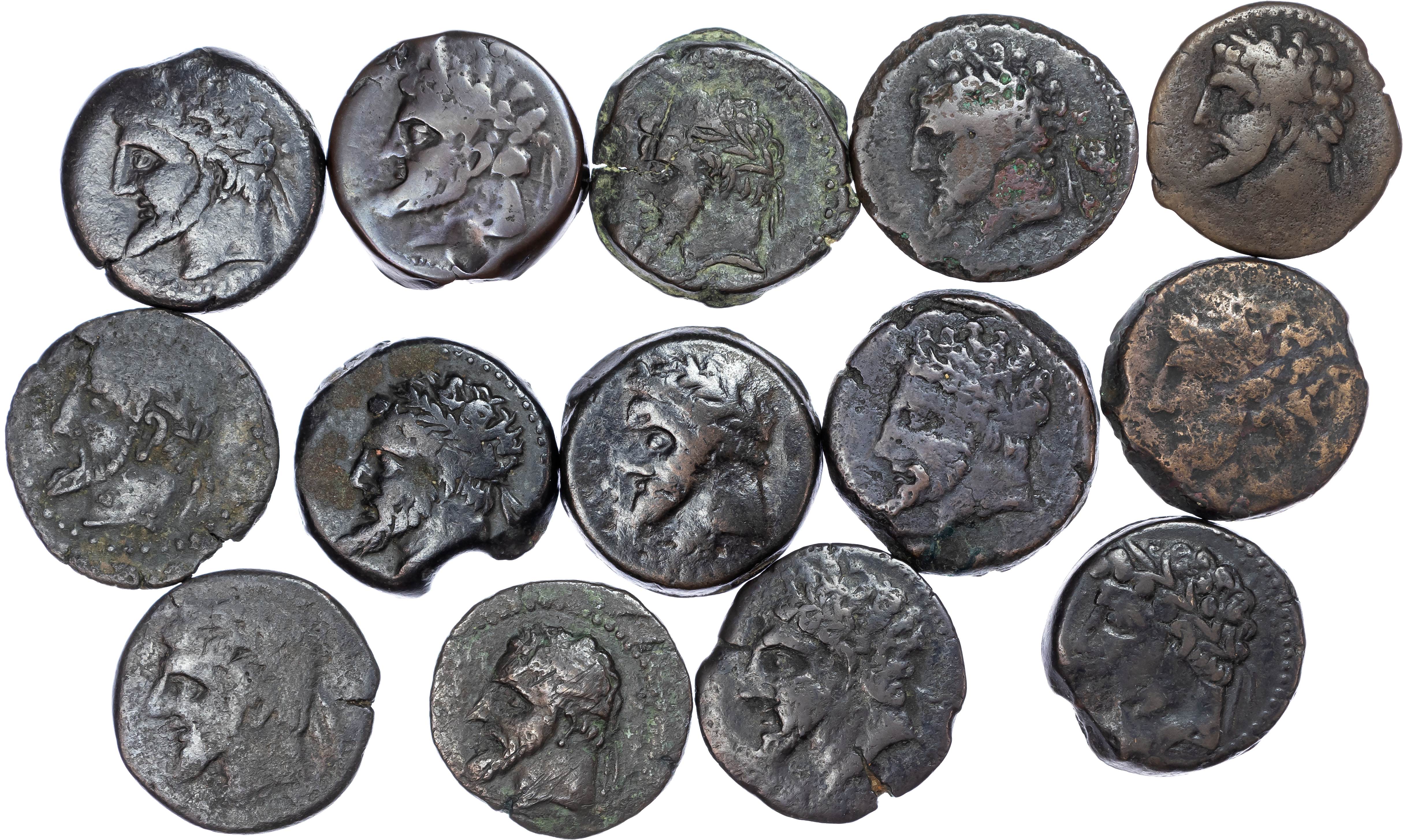 Numidia, Massinissa or Micipsa (c. 203-148 BC or 148-118 BC) Group Lot of 14 AE Units, varying
weights.