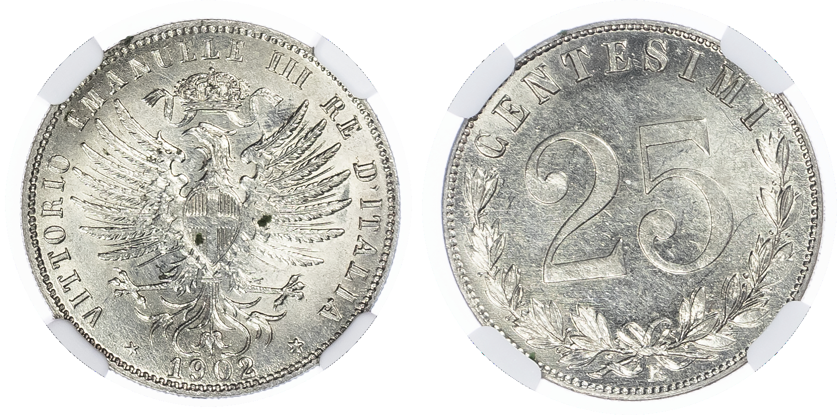 Italy. Vittorio Emanuele III Ni 25 Centesimi. 1902R. 