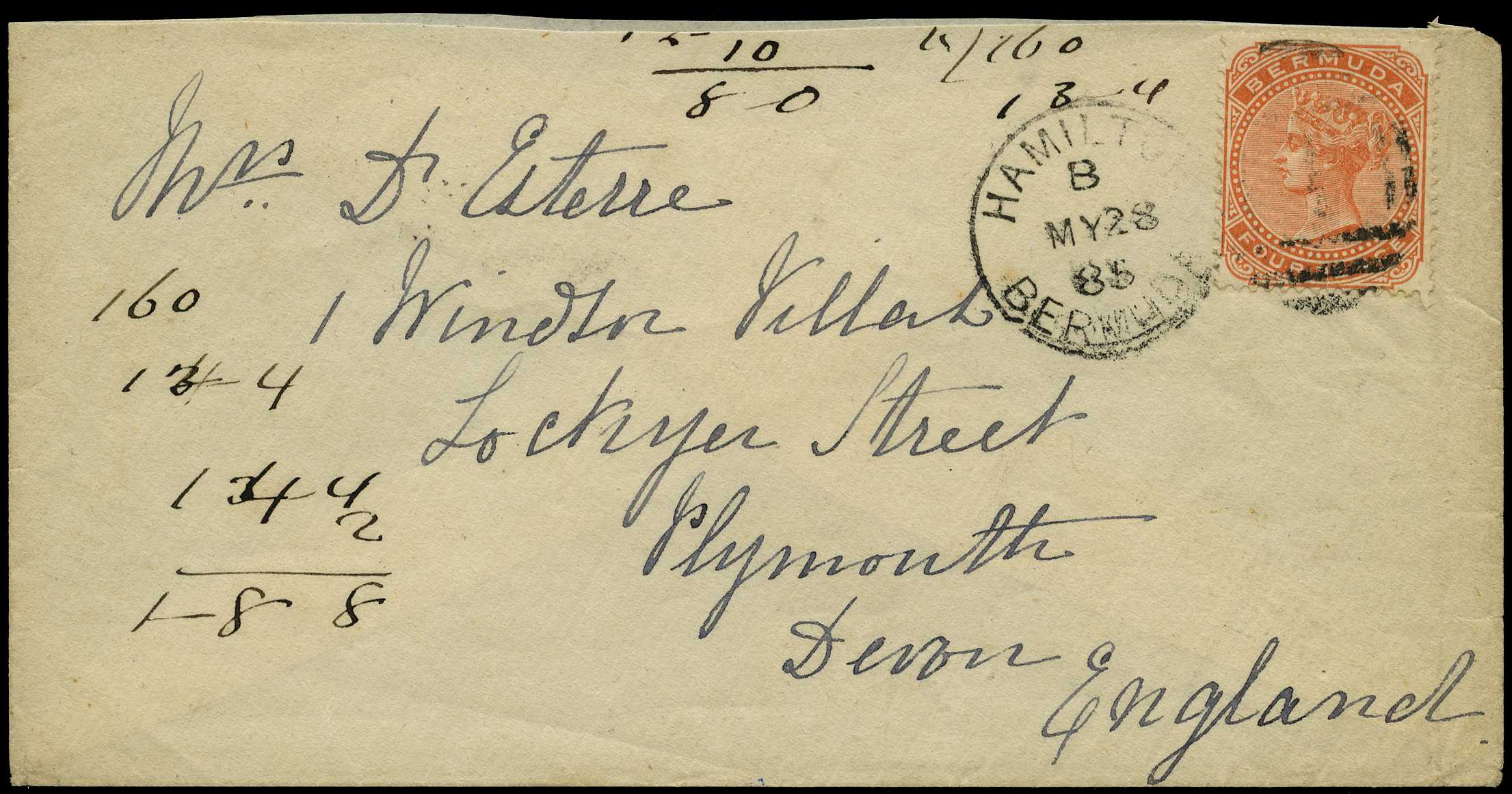 1885 cover to England franked by 4d...