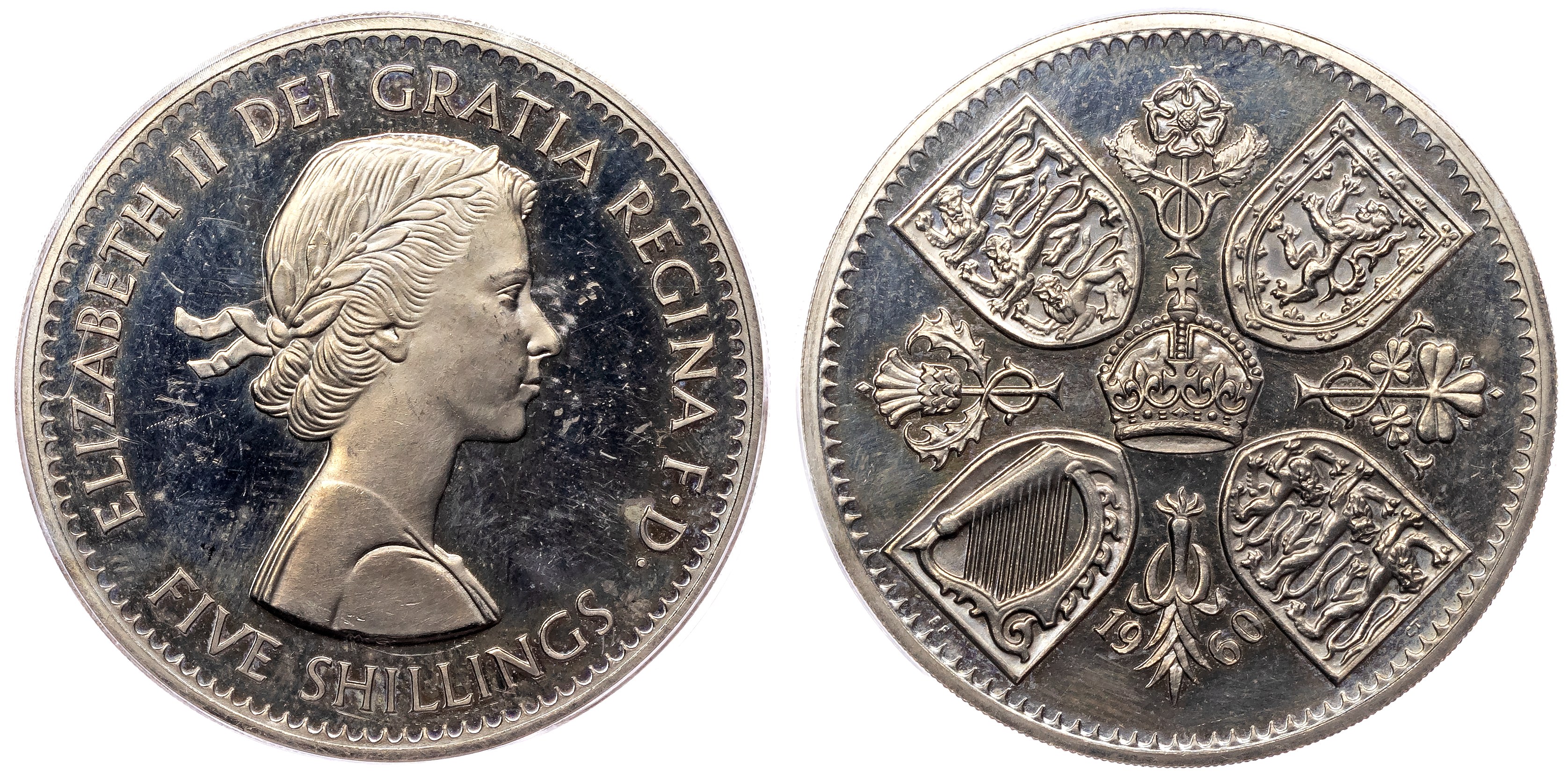 Elizabeth II (1952‐2022), Proof Crown, 1960, frosted V.I.P type. PCGS PR64CAM