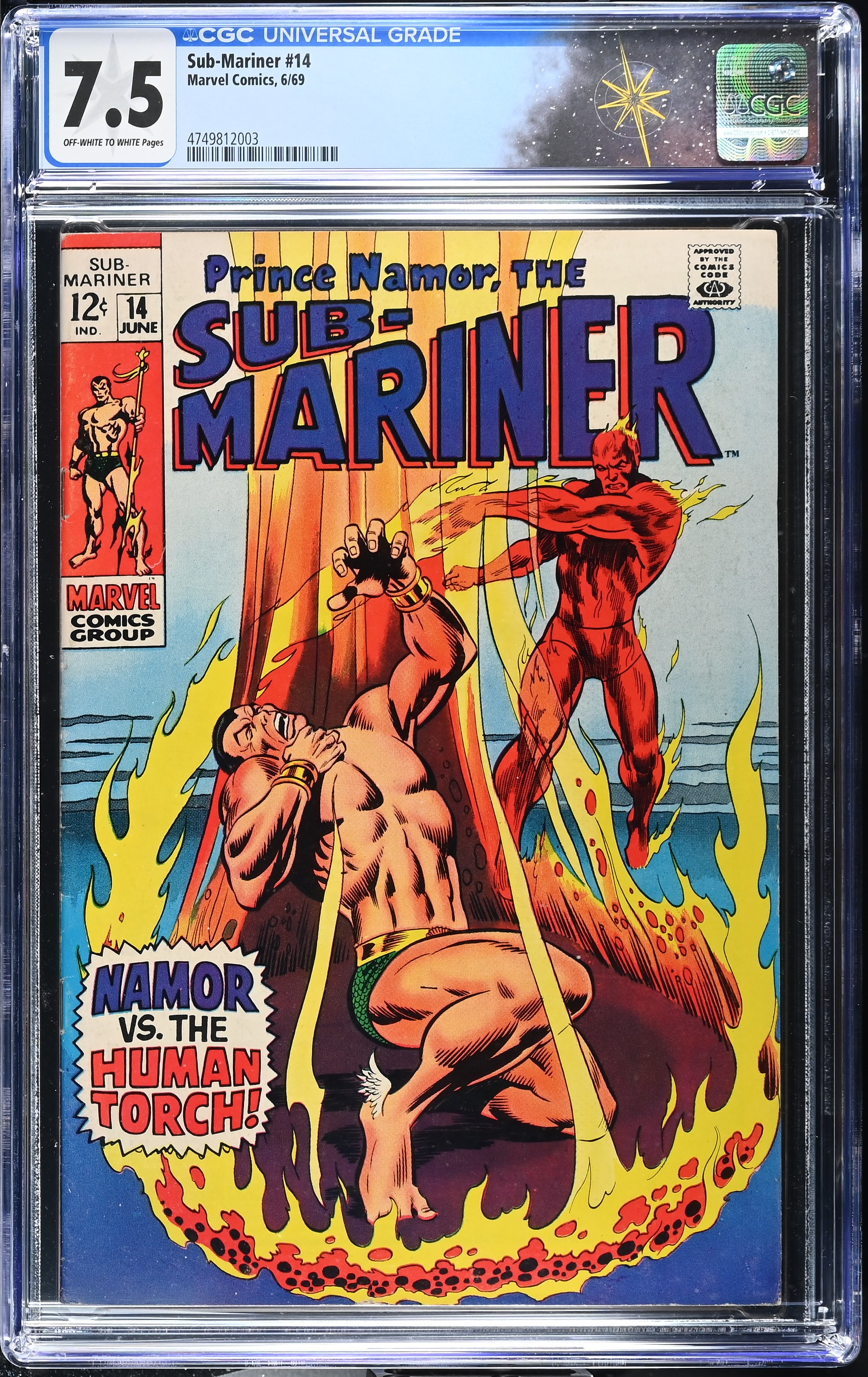 Sub-Mariner #14 CGC 7.5 1st Silver Age Appearance and Death of Toro (Marvel Comics, 1969) Off-White to White Pages
