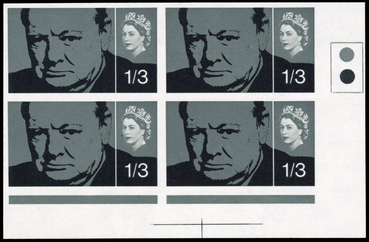 Great Britain 1965 1s3d Churchill Commemoration, Traffic Light Block of Four, BPMA Imprimatur, SG 662