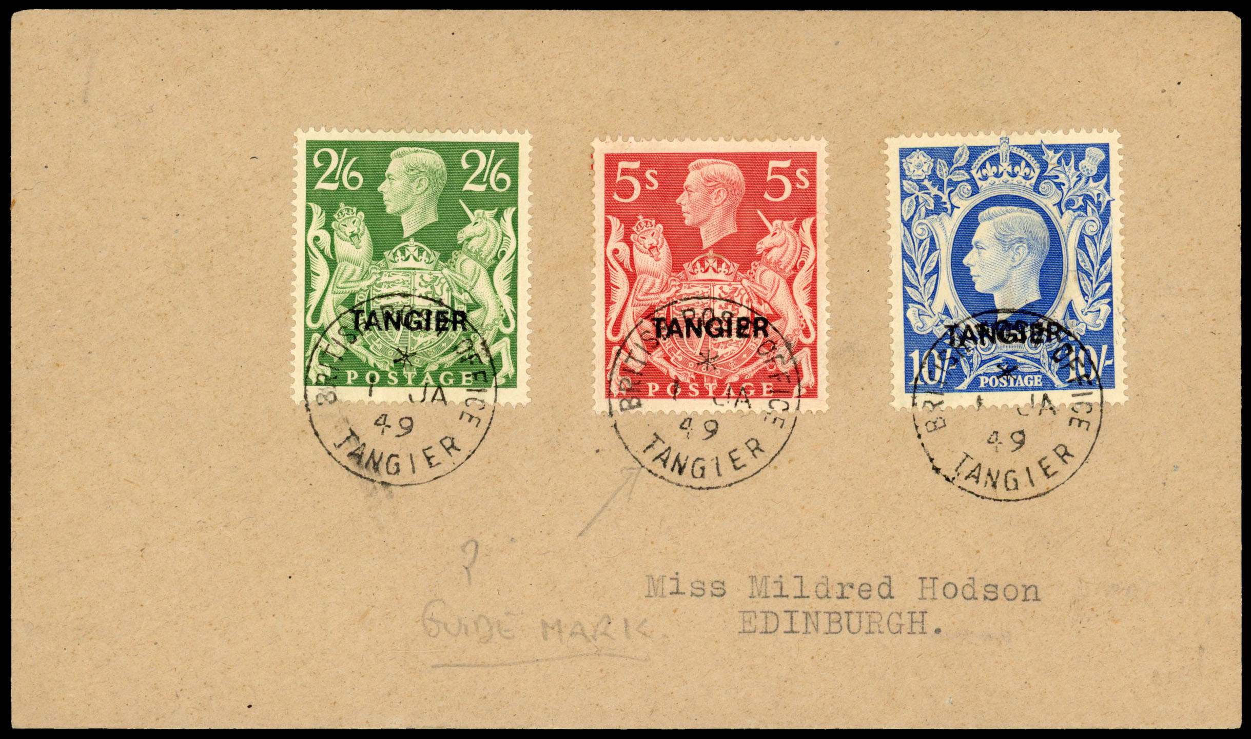 1949 (1 Jan) ‘TANGIER’ overprints 2s6d to 10s used on the first day of issue