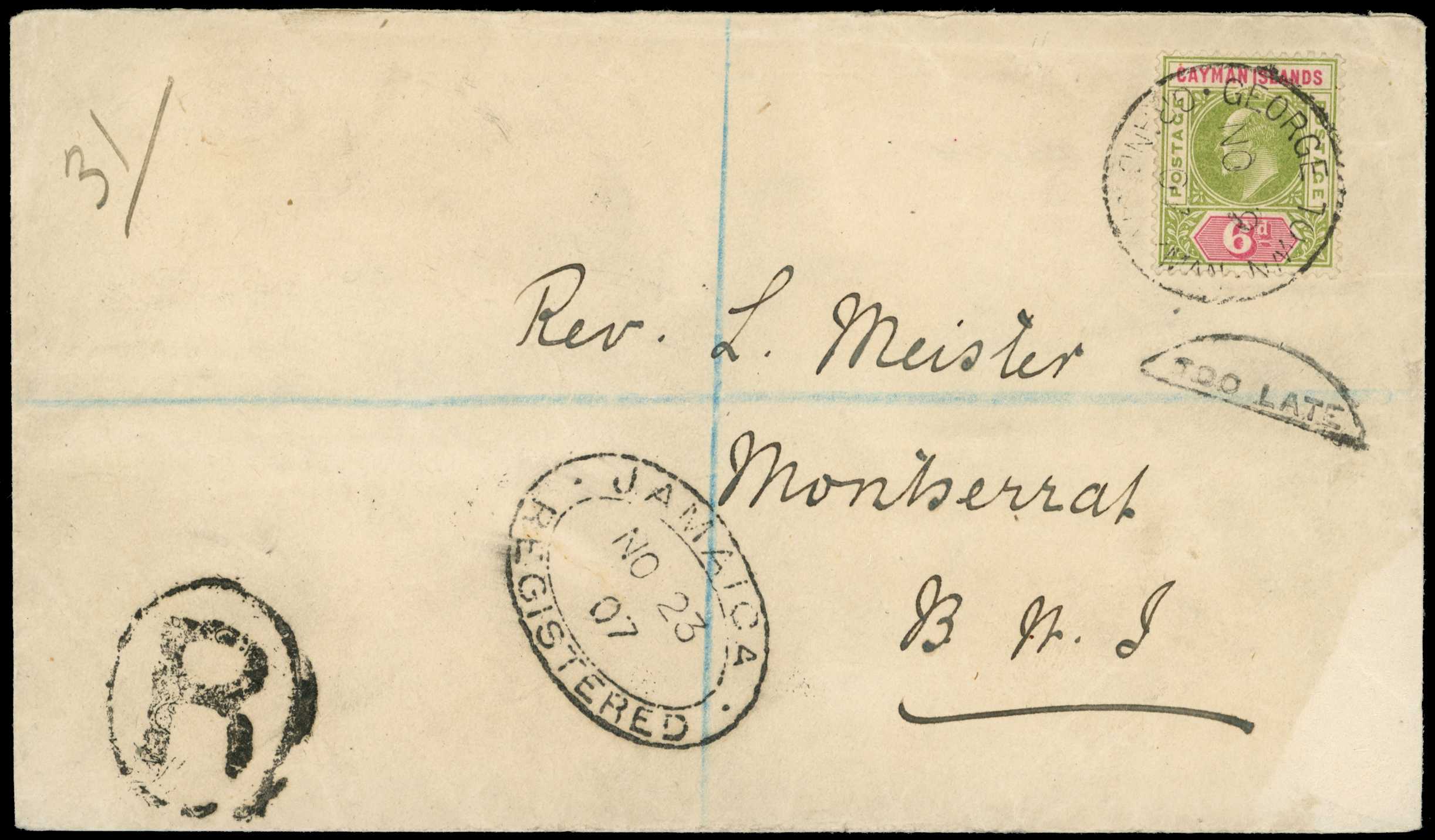 1907 Registered cover to Montserrat bearing a...