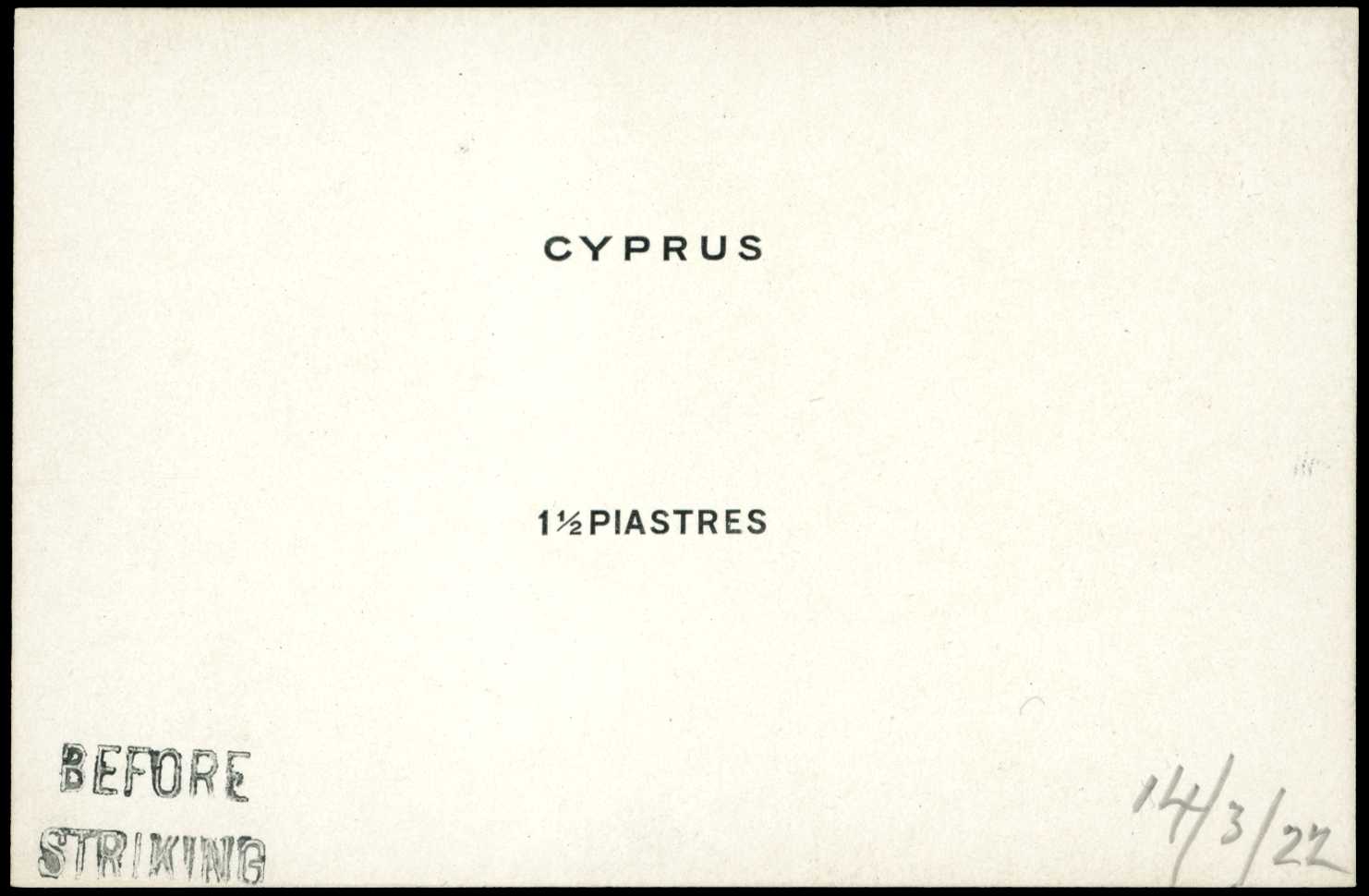 PROOF: 1922 De La Rue die proof for '1½...