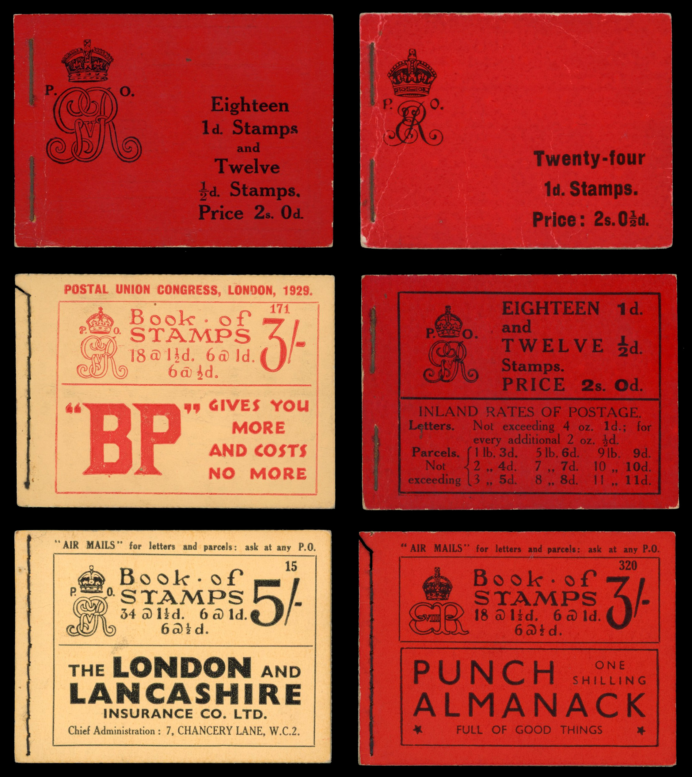 GB Booklets. 1904-36 selection of six different types