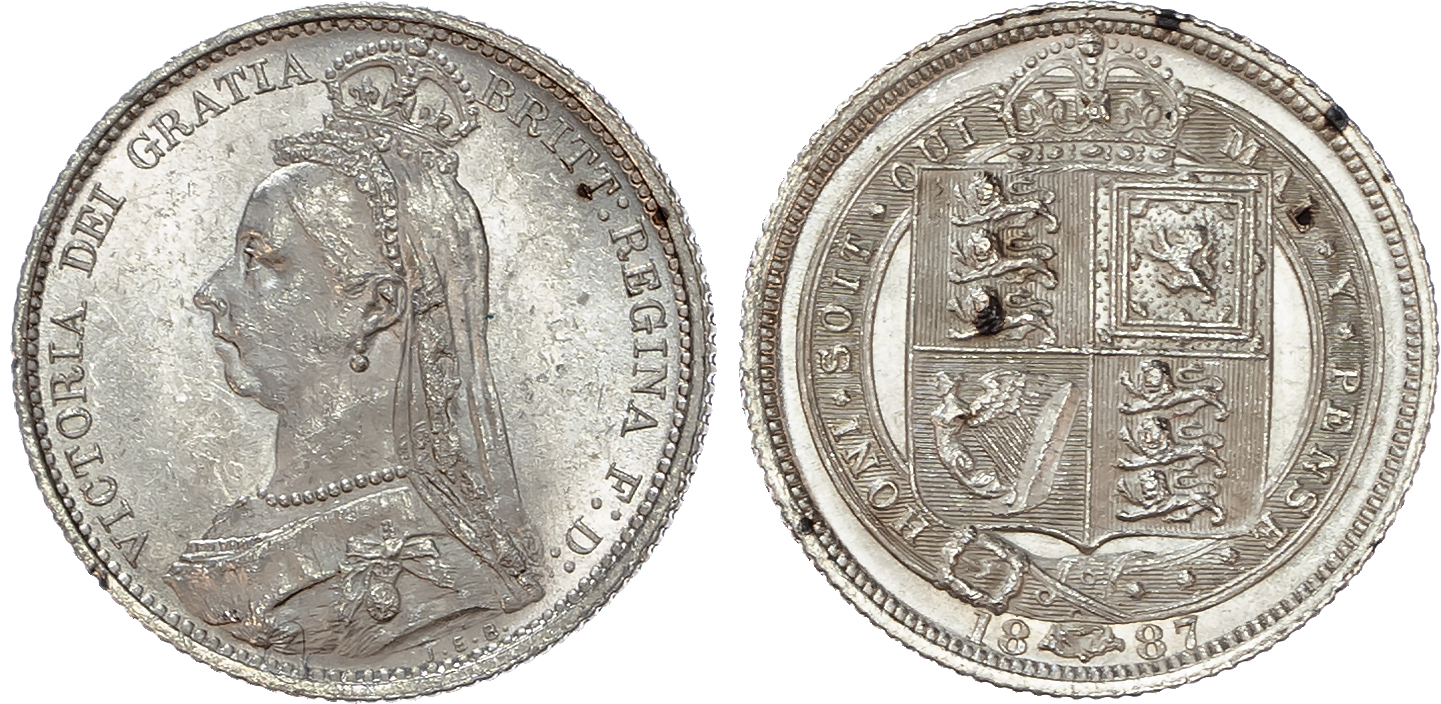 Victoria (1837-1901) Sixpence, 1887, withdrawn type.