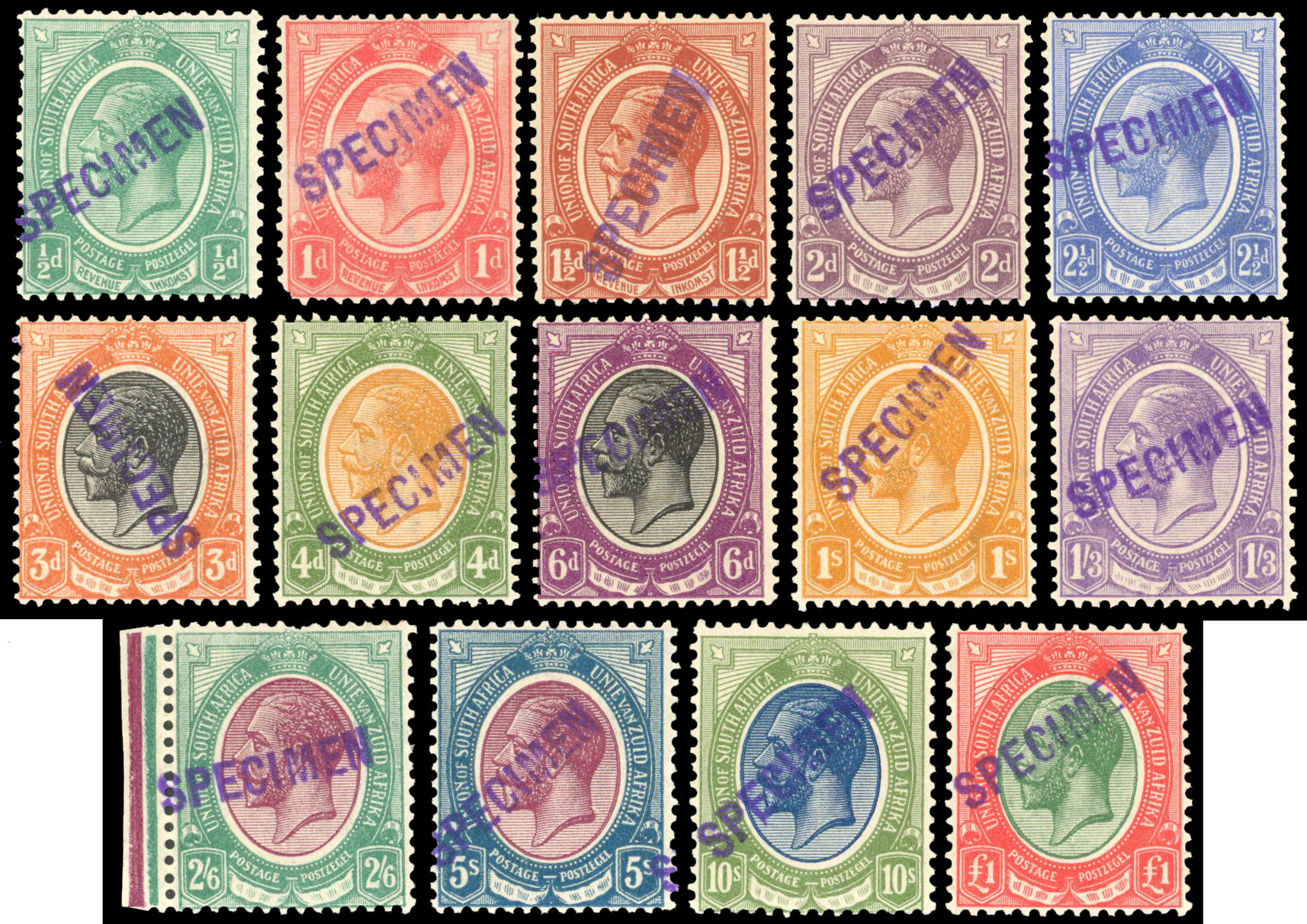 South Africa 1913-24 set to £1 h/s specimen