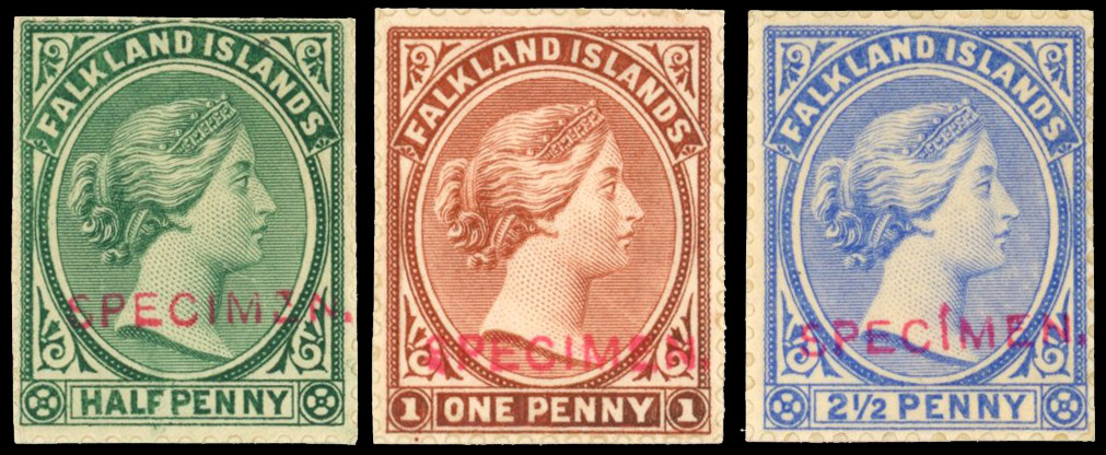 Falkland Islands 1891 BW archive Specimen 'set' of three