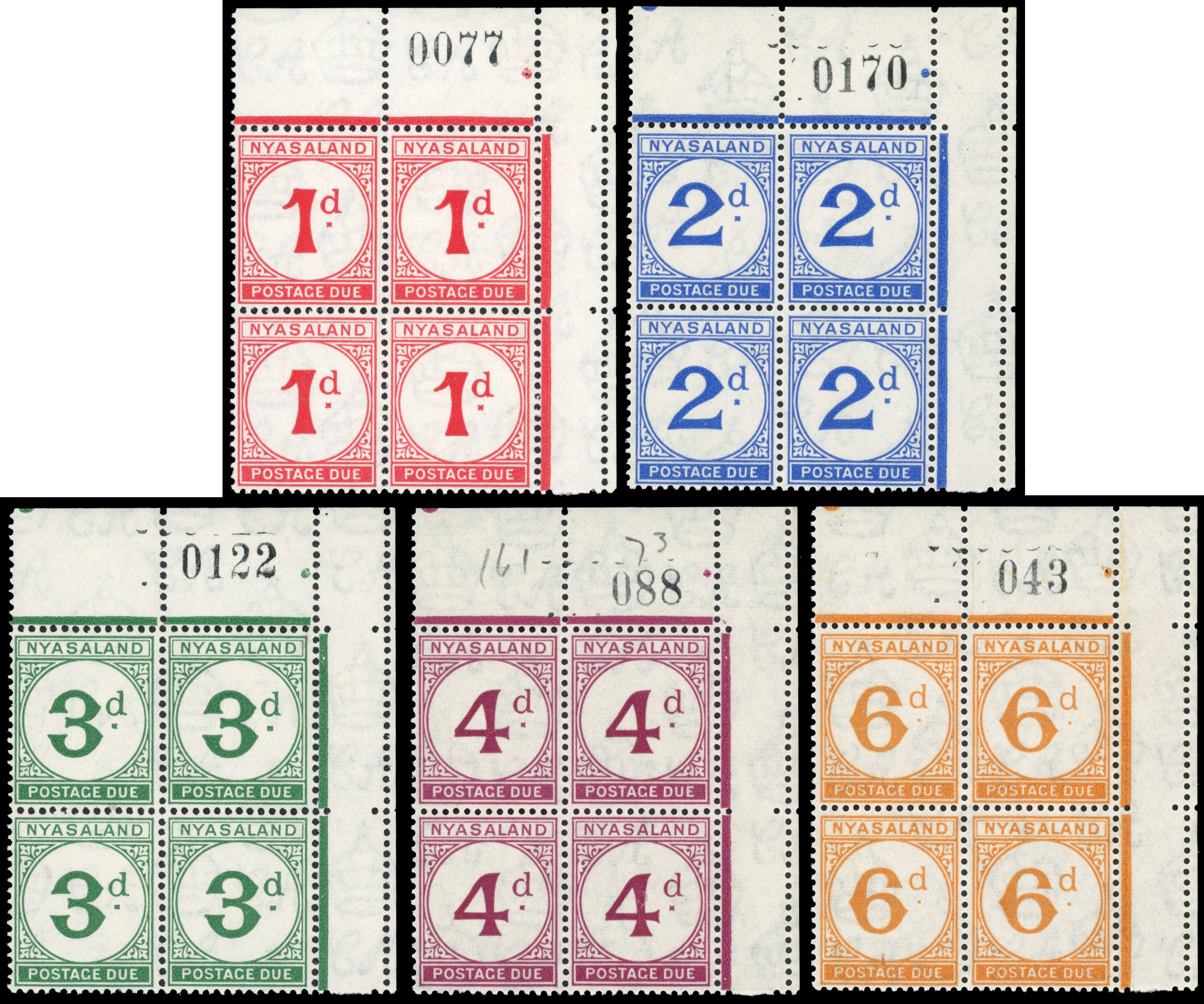 Nyasaland SG D1-5 1950 Postage Due set blocks mint