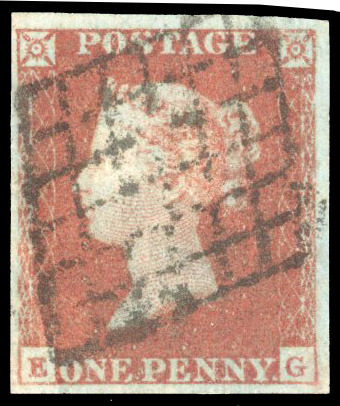 1841 1d Red-brown Pl.103 (EG) black diamond grille handstamp of France as a sole cancellation