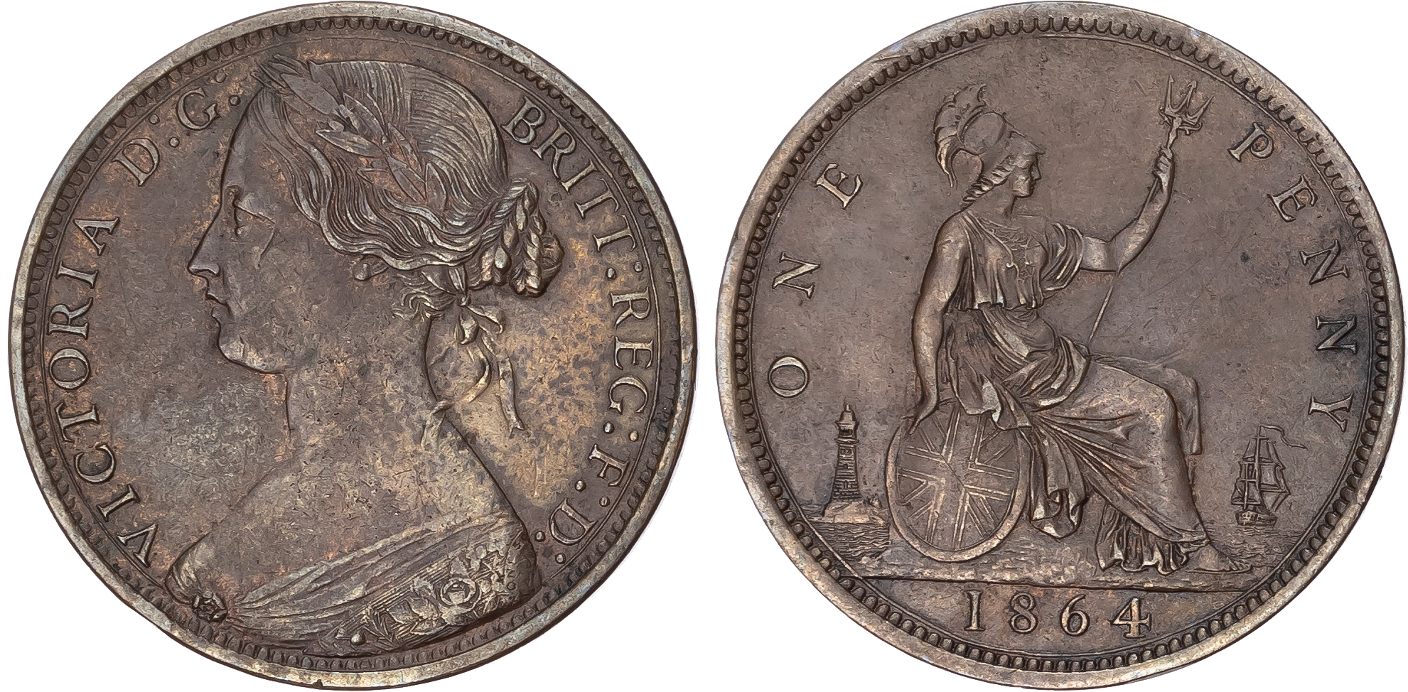 Victoria (1837-1901), Bronze Penny, 1864, Crosslet 4