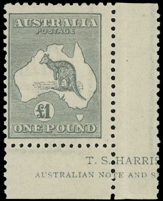 1924 £1 grey Kangaroo, large part og,...