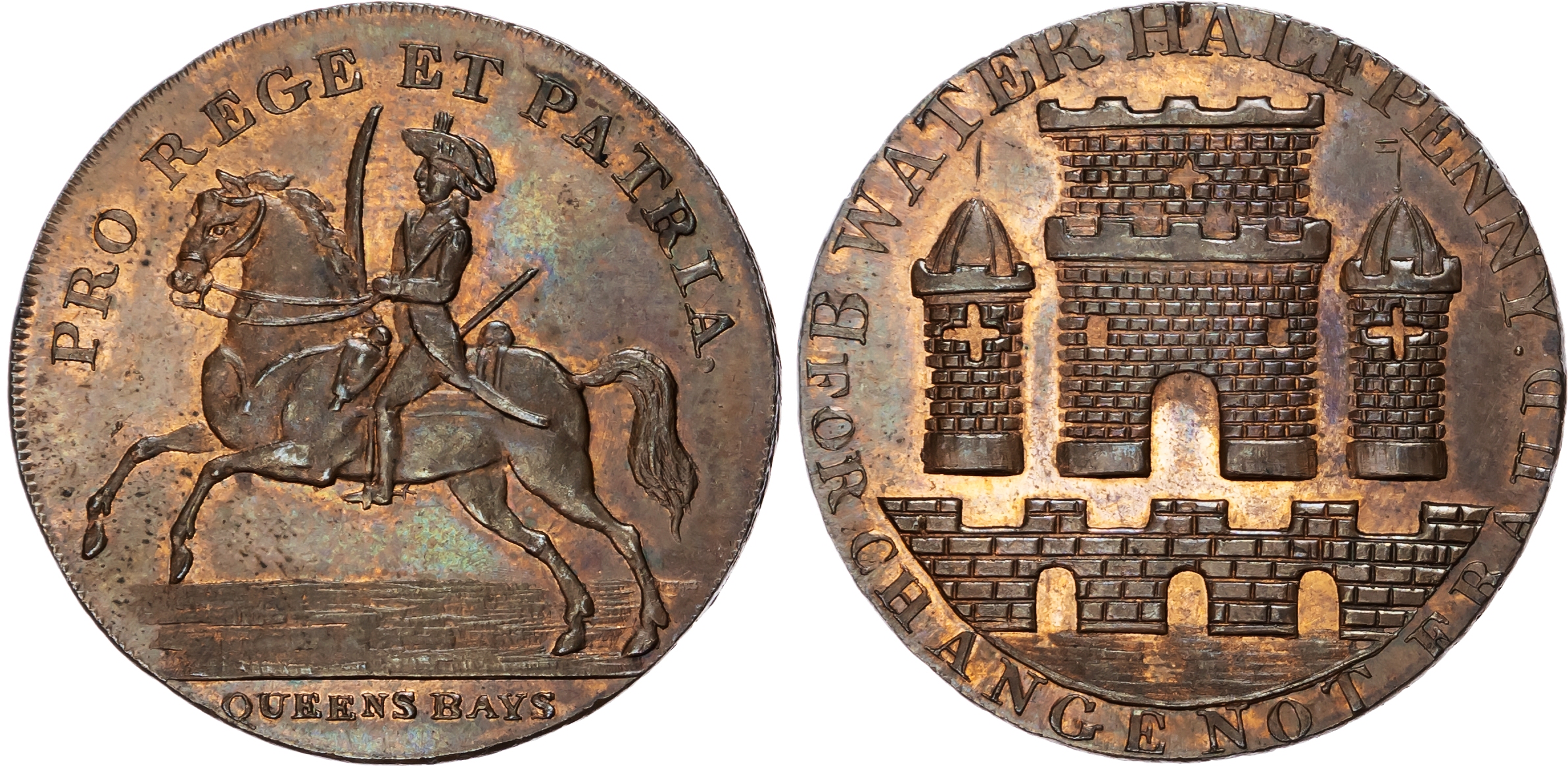 Som. Bridgewater , John Holloway (draper and postmaster for the town) Halfpenny 1794, Façade of three storey s…