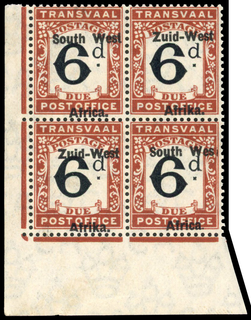 South West Africa 1923 postage due 6d variety Wes for West