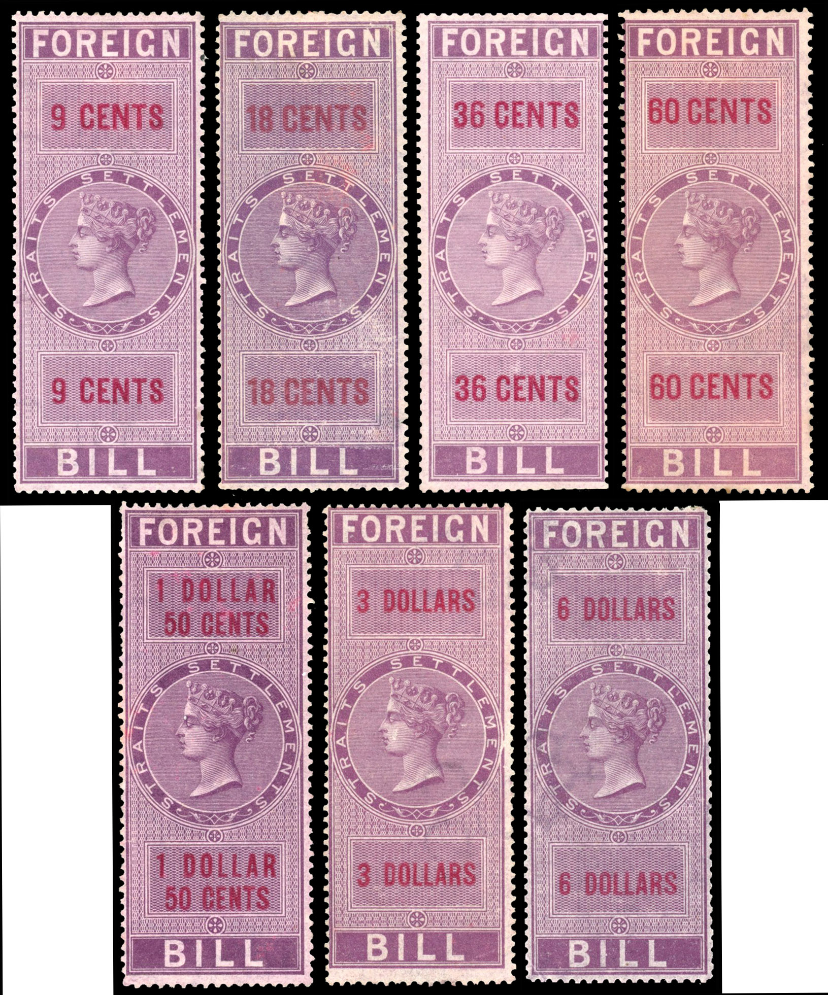 Straits Foreign Bill 1867-72 values mint