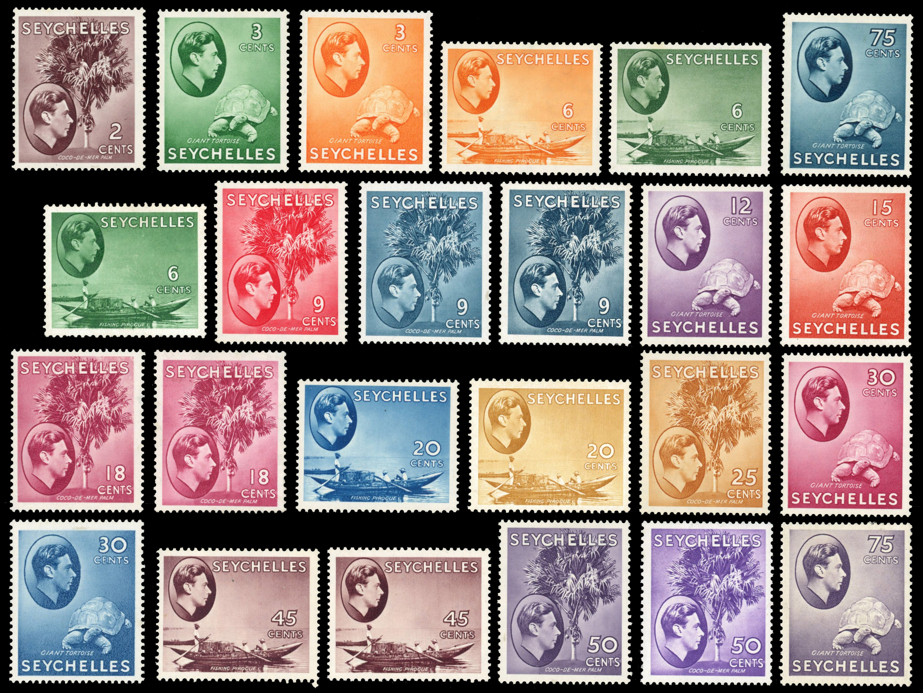 Seychelles 1938-49 Wmk Mult Script CA set of 25, Sg 135/149