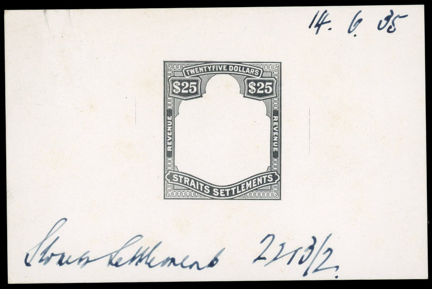 Straits Revenue 1935 $25 REVENUE-REVENUE Die Proof