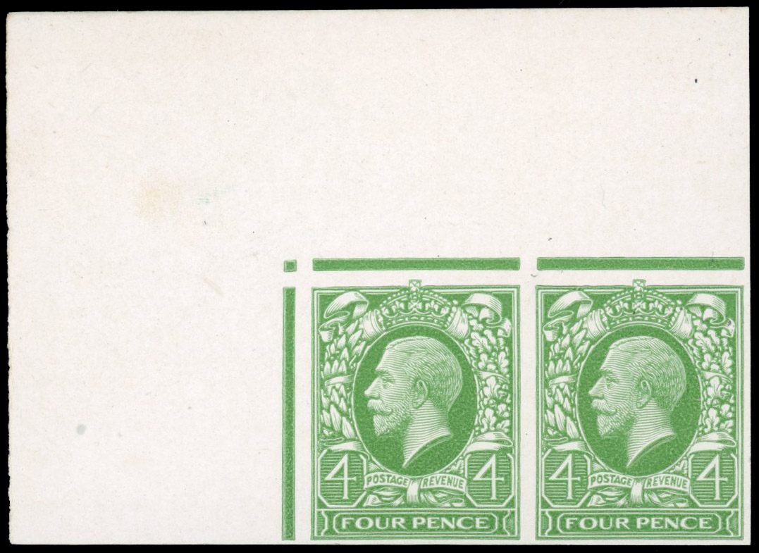GB SG 445 1934 4d Colour Trial pair in emerald-green