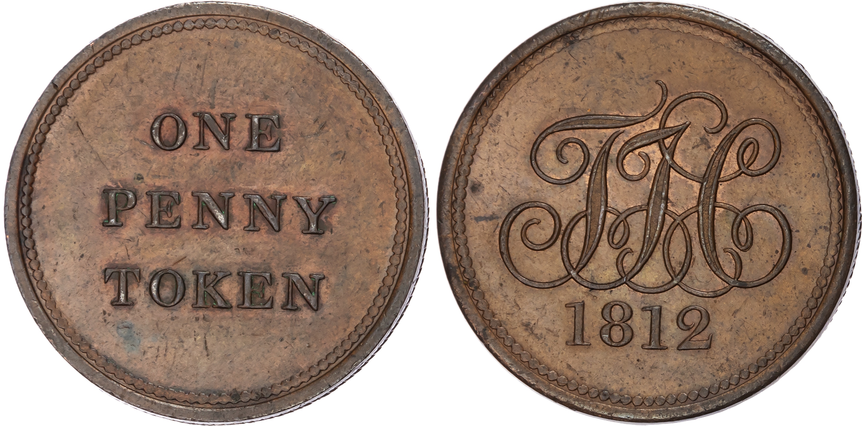 TREDEGAR , Mons. Tredegar Iron Company Penny 1812, TIC cypher, rev. Denom., edge centrally grained, 36mm/25.99…