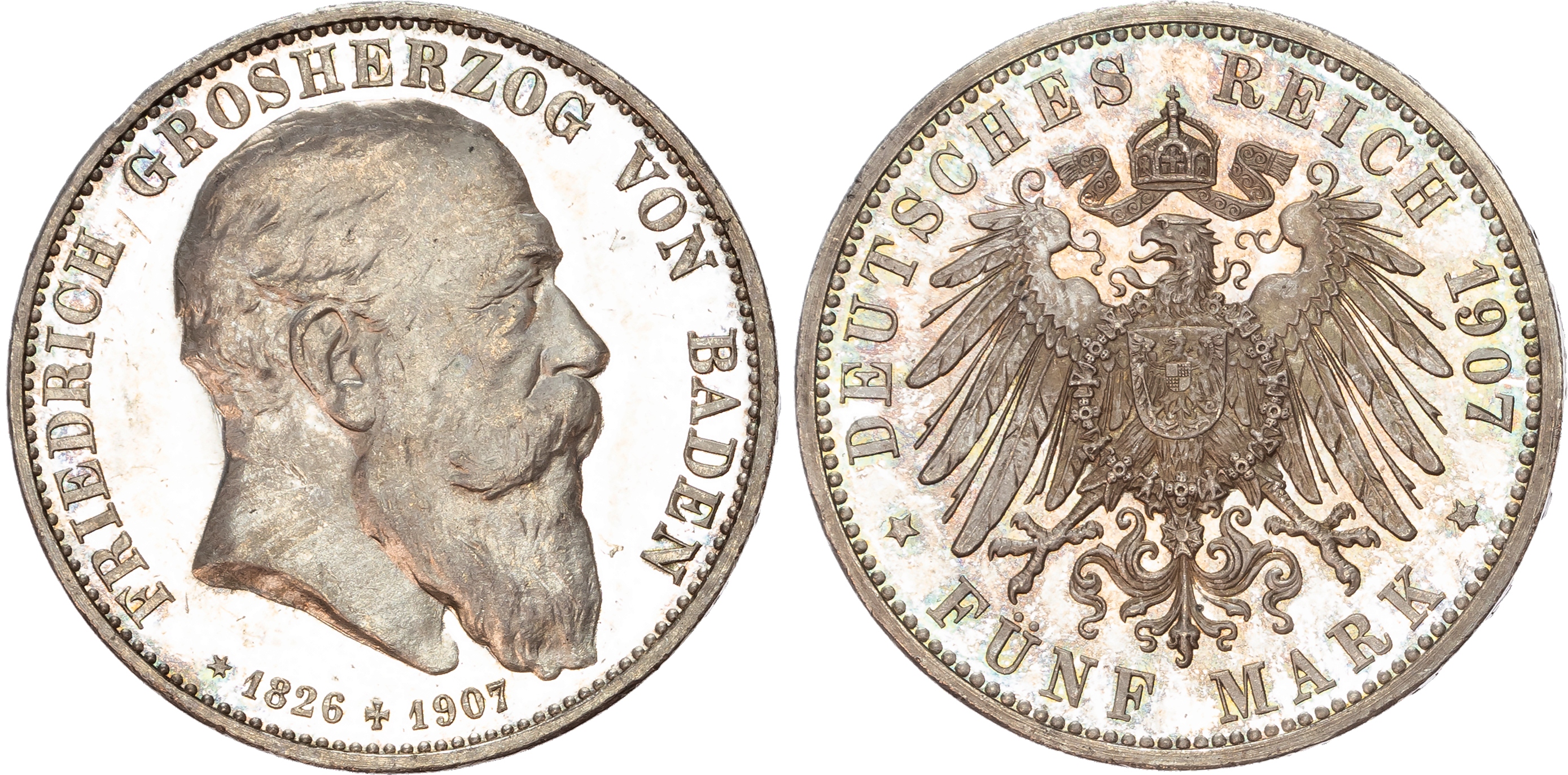 Germany, Baden, Frederick I (1858-1907), silver 5 Marks (2).