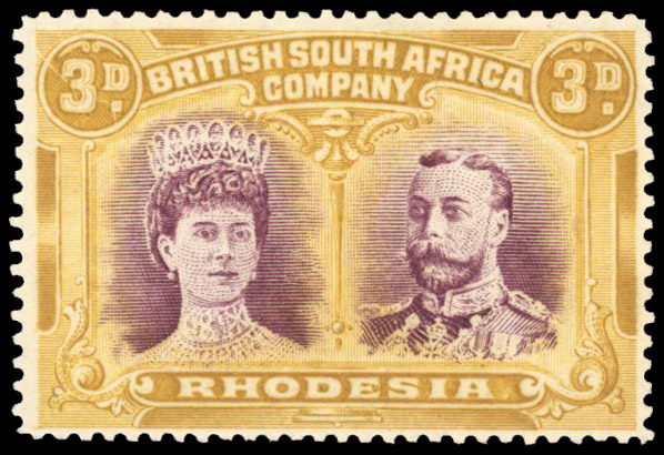Rhodesia 1910-13 3d purple and yellow-ochre perf 15