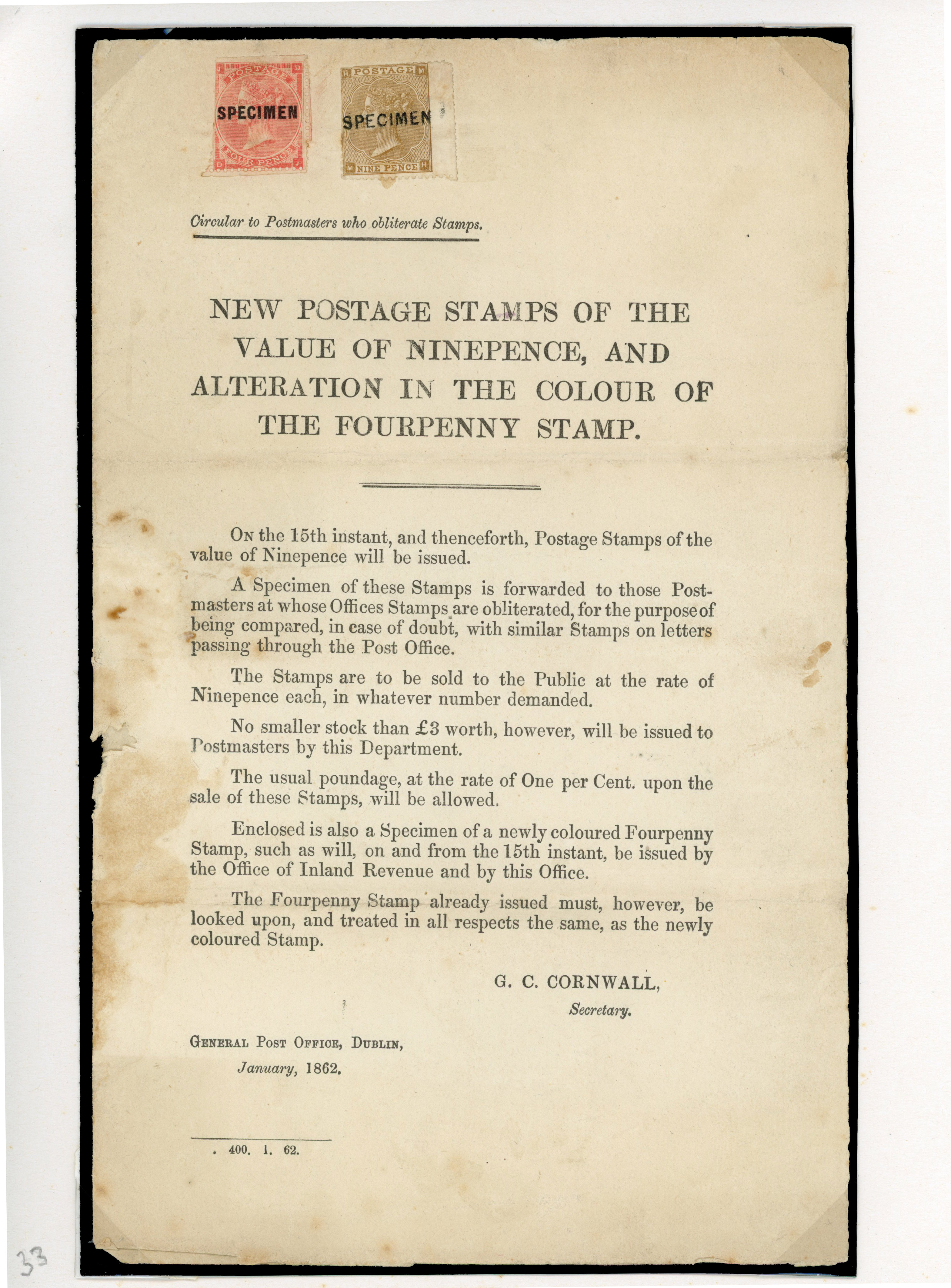 1862 (January) Post Office circular