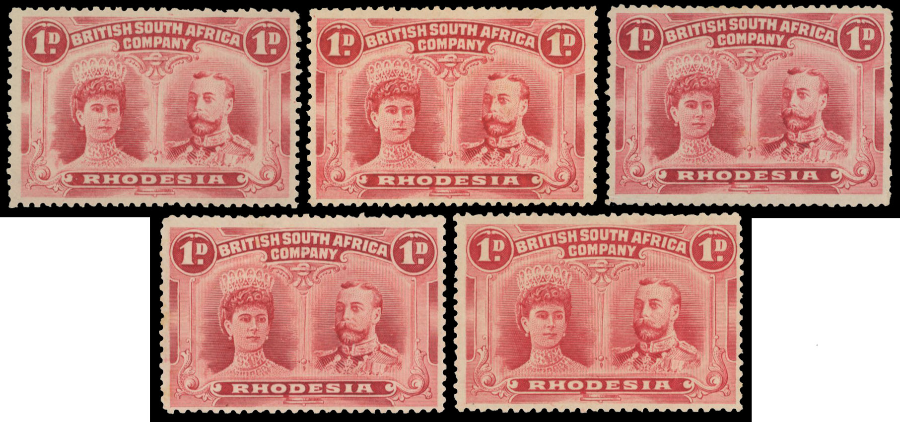 † 1d SG 123/5 perf 14 positions 71-5 'set' of OD flaws mint