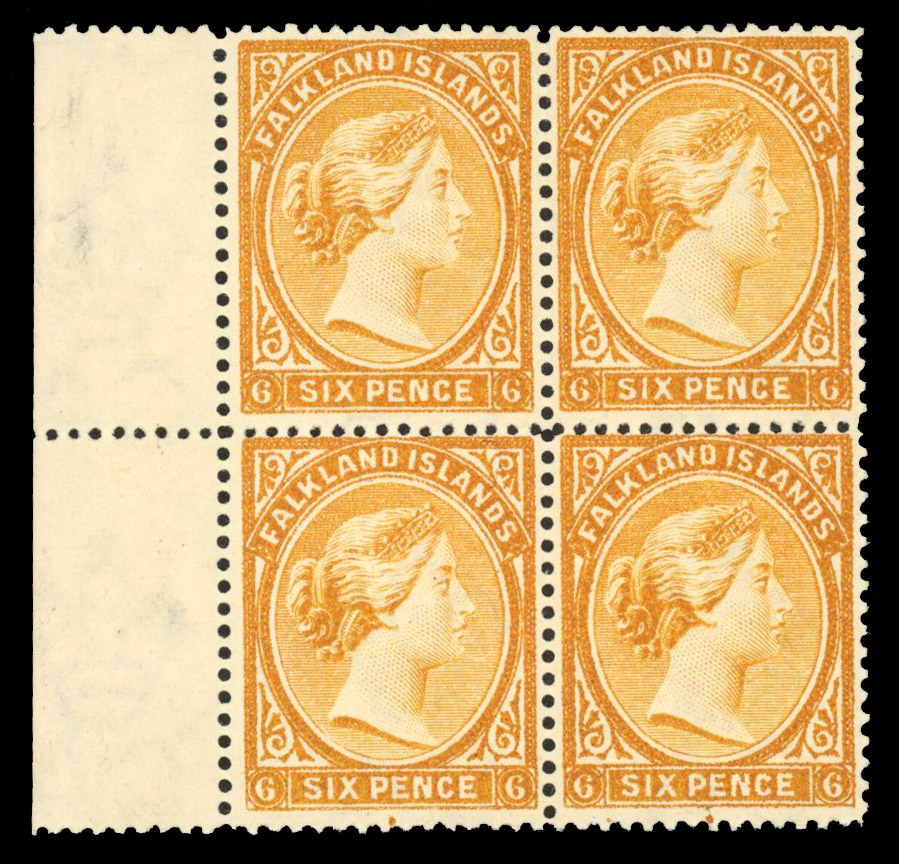 SG 33x 1891 6d orange-yellow watermark reversed block mint