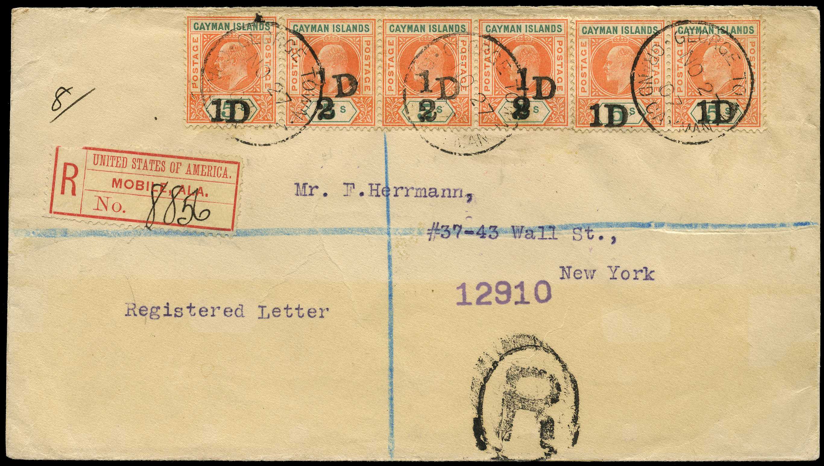 1907 Registered cover to New York, bearing...