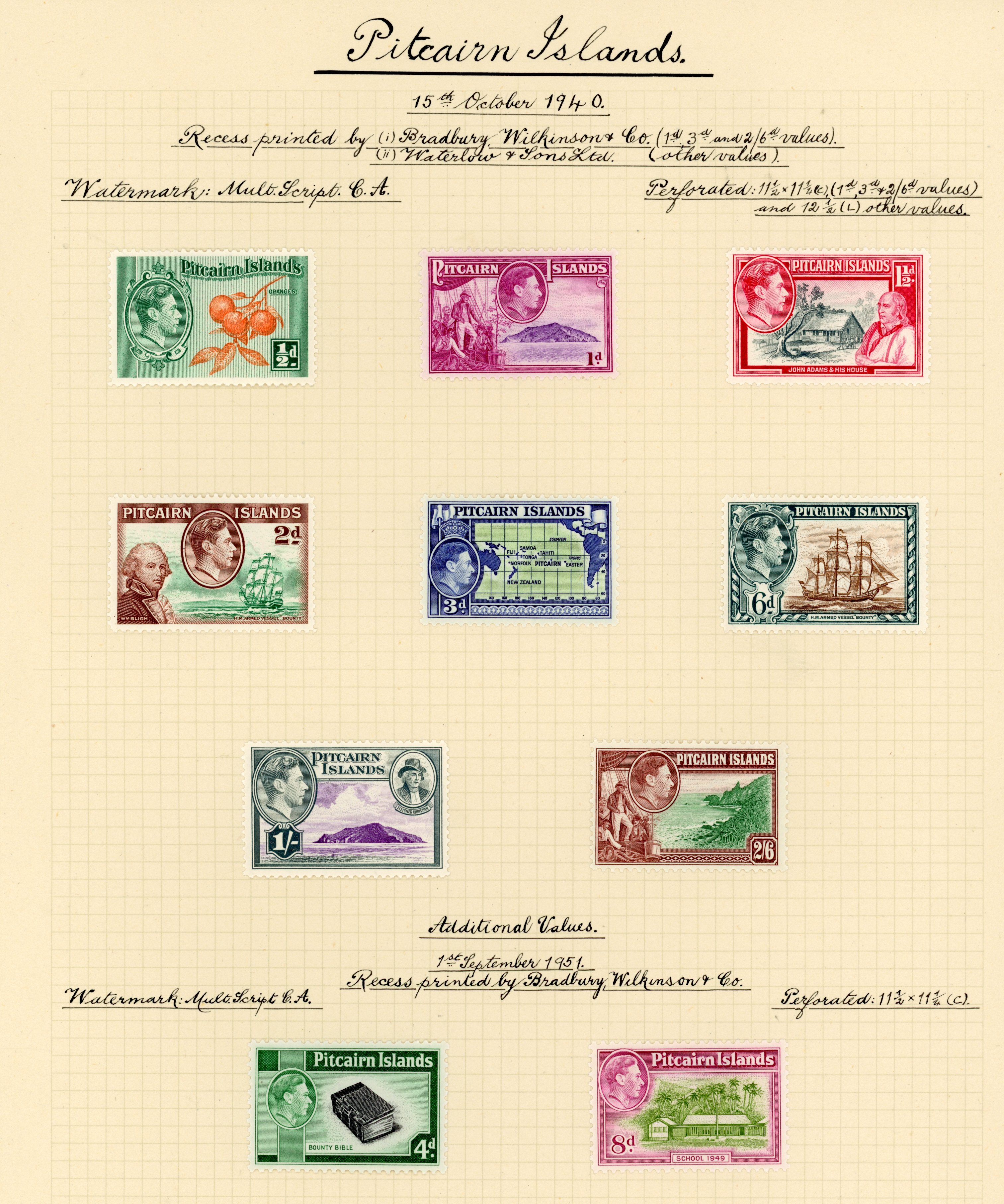 Pitcairn Islands SG 1-10 printings collection mint