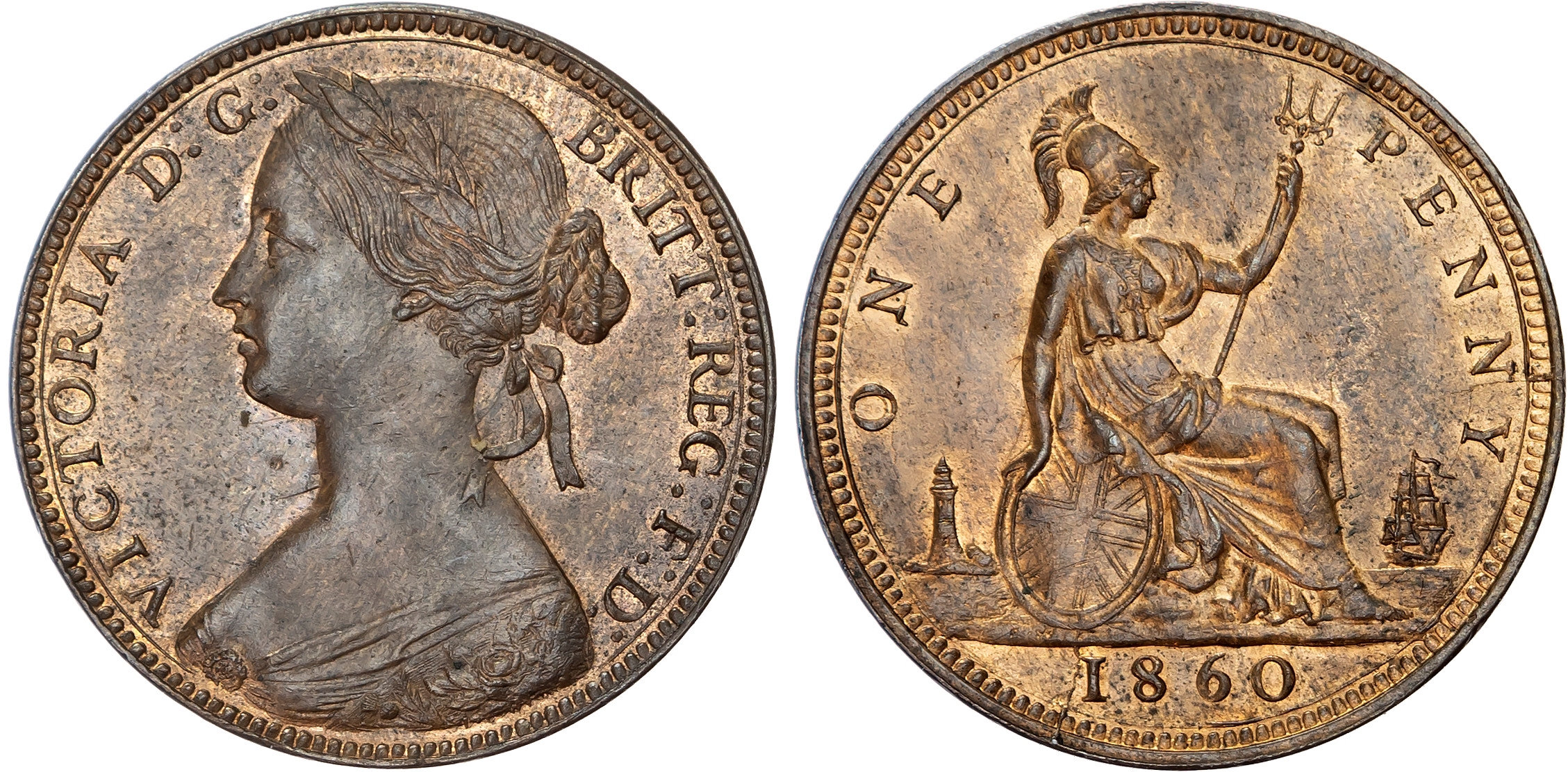 Victoria (1837-1901), penny, 1860, N over sideways N