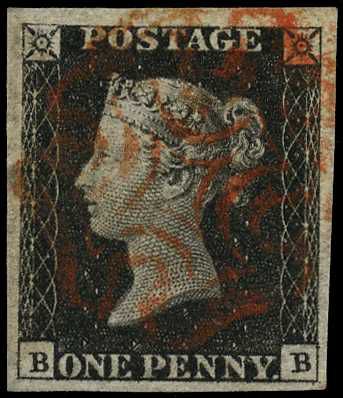 1840 1d black Plate 2 (BB), four good to...