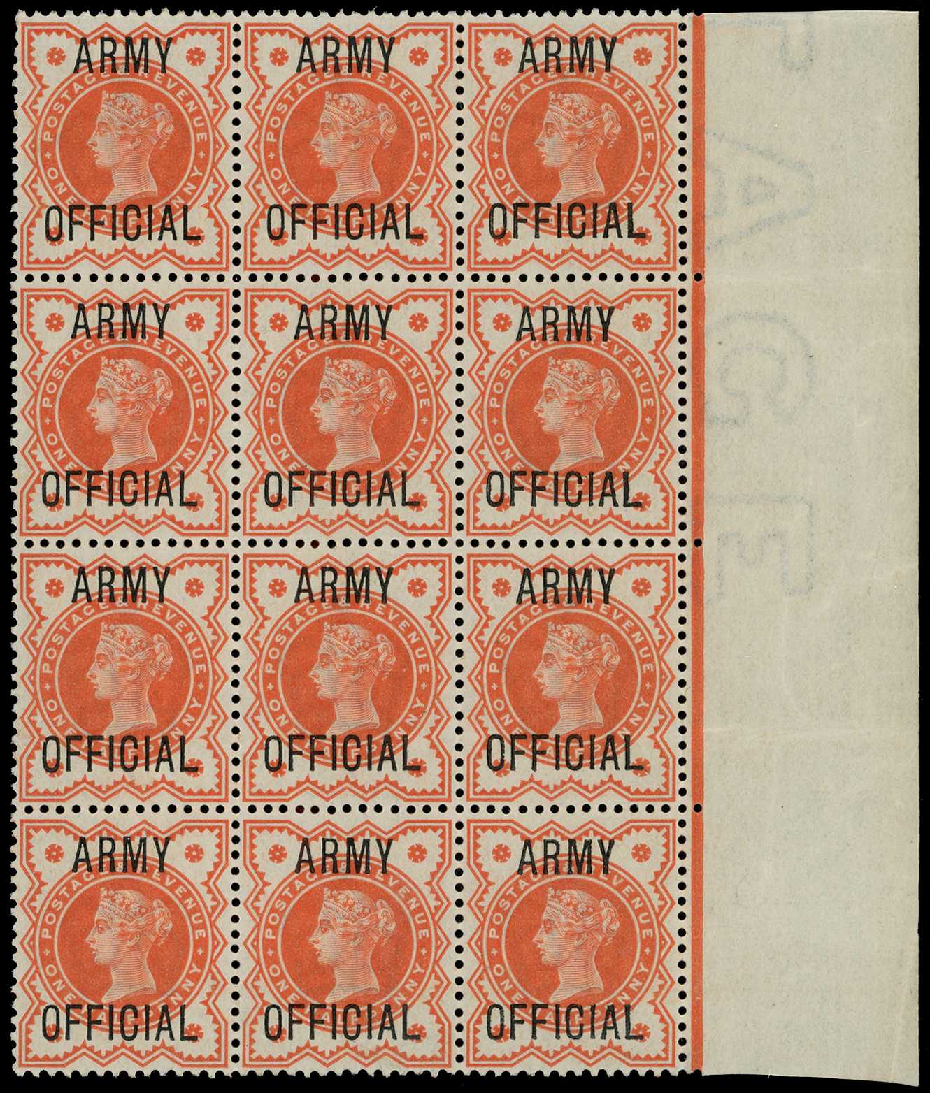 Army Official. 1896 ½d vermilion right...