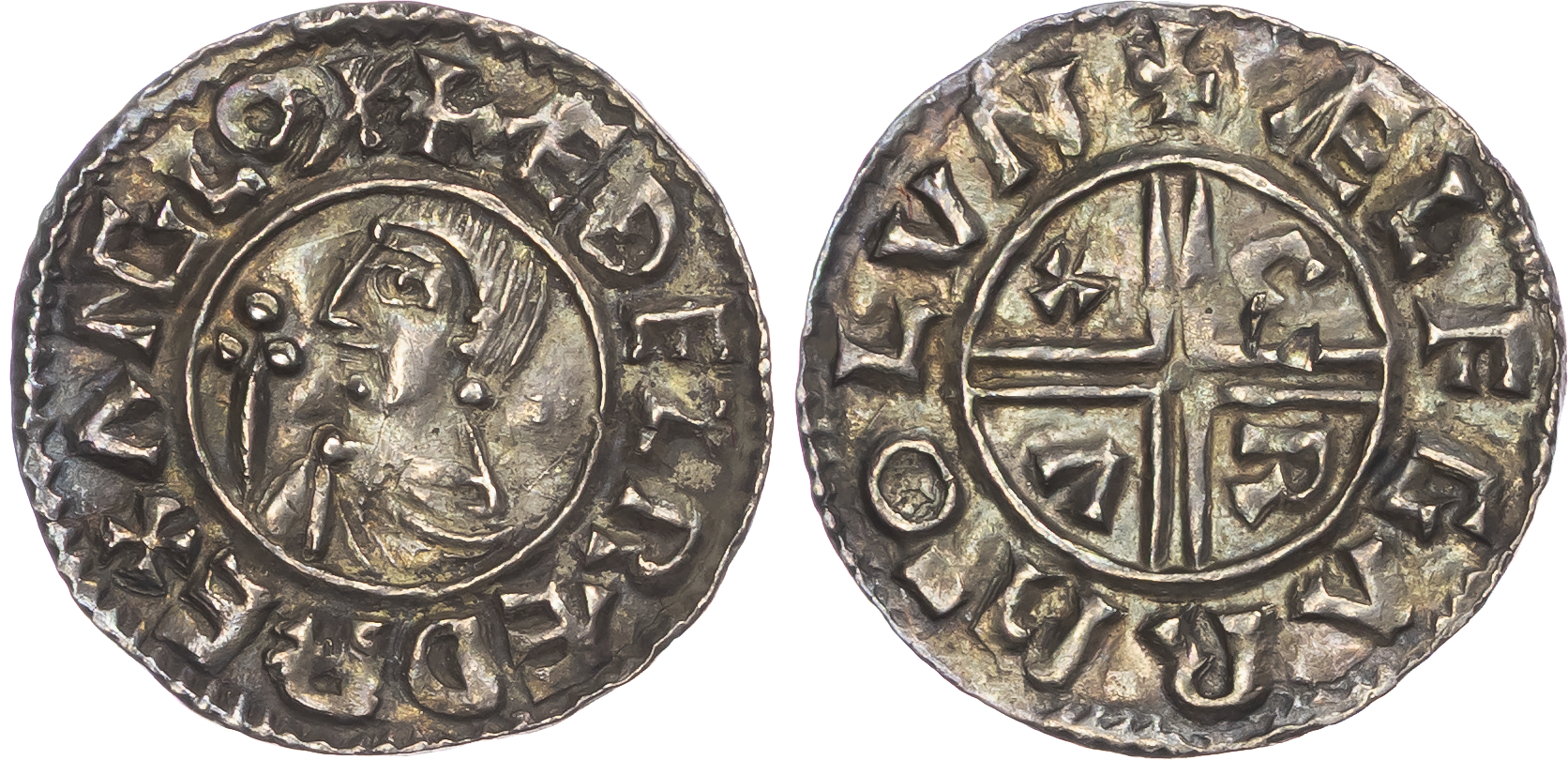 Aethelred II (978-1016), AR Penny, Crux type (c. 991-997), London mint, Aelfgar as moneyer.