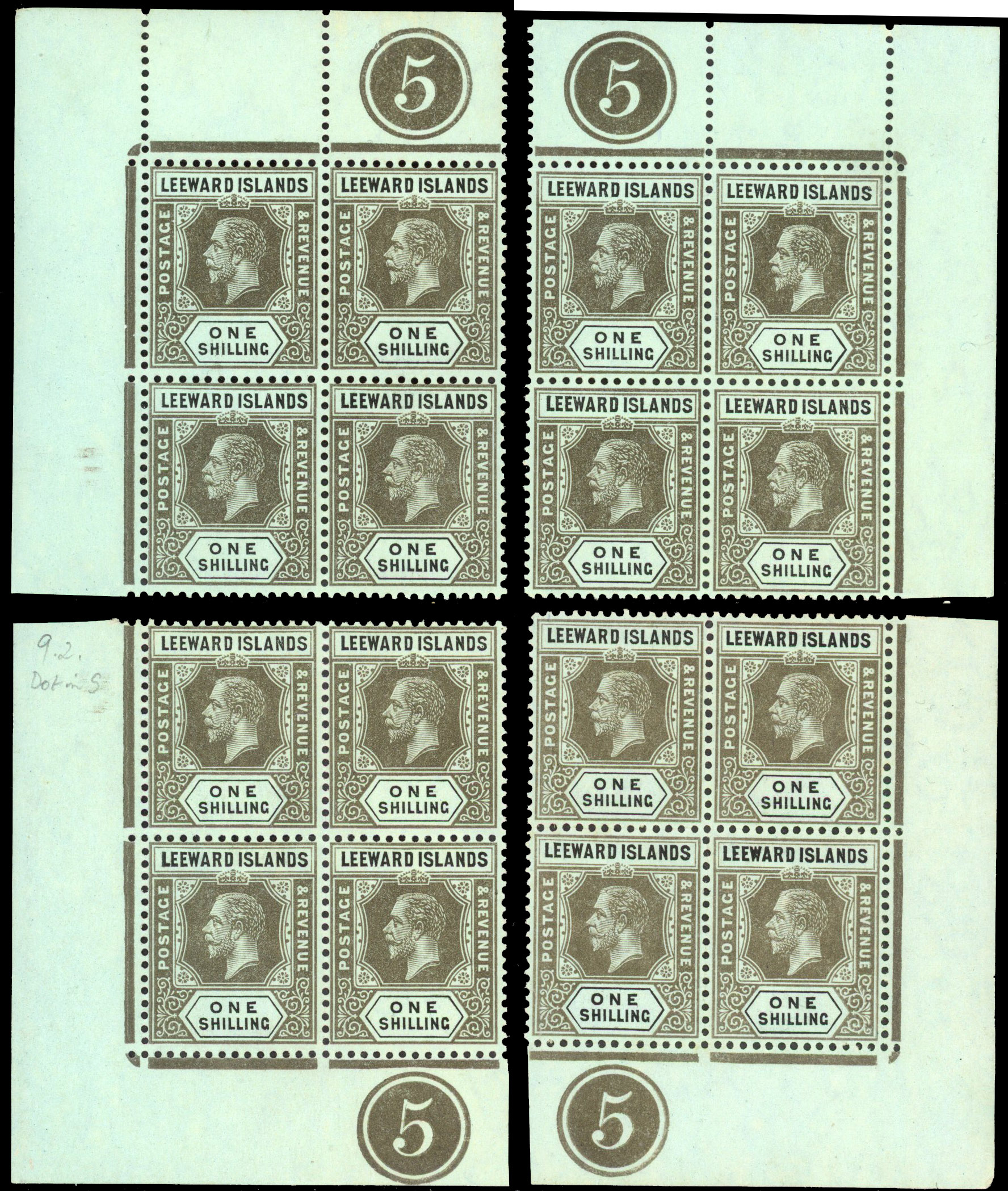 Leeward Islands SG 54c Plate blocks mint