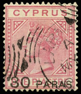 1882 "30 PARAS" on 1pi rose, neatly cancelled...