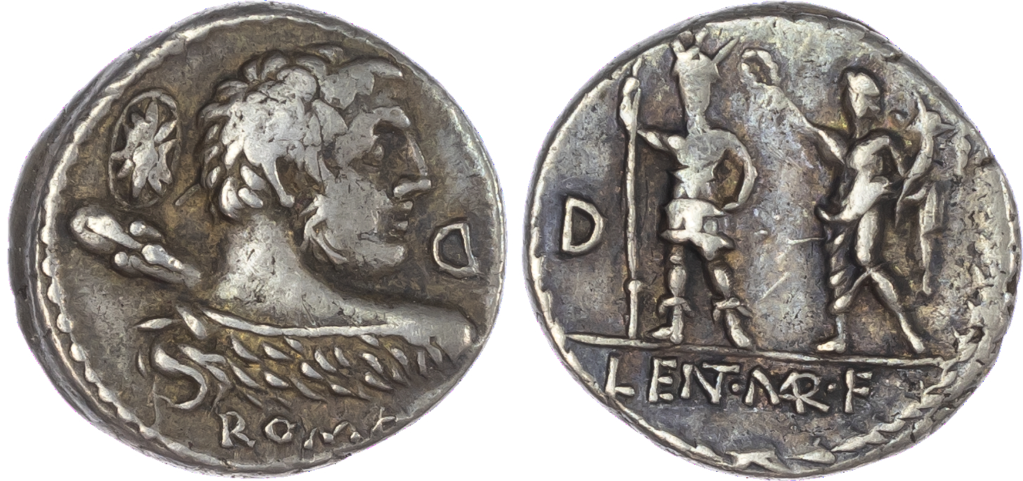 P. Cornelius Lentulus Marcellinus (100 BC) AR Denarius, Rome, 3.96g. Bareheaded bust of Hercules seen from behind, wearing
