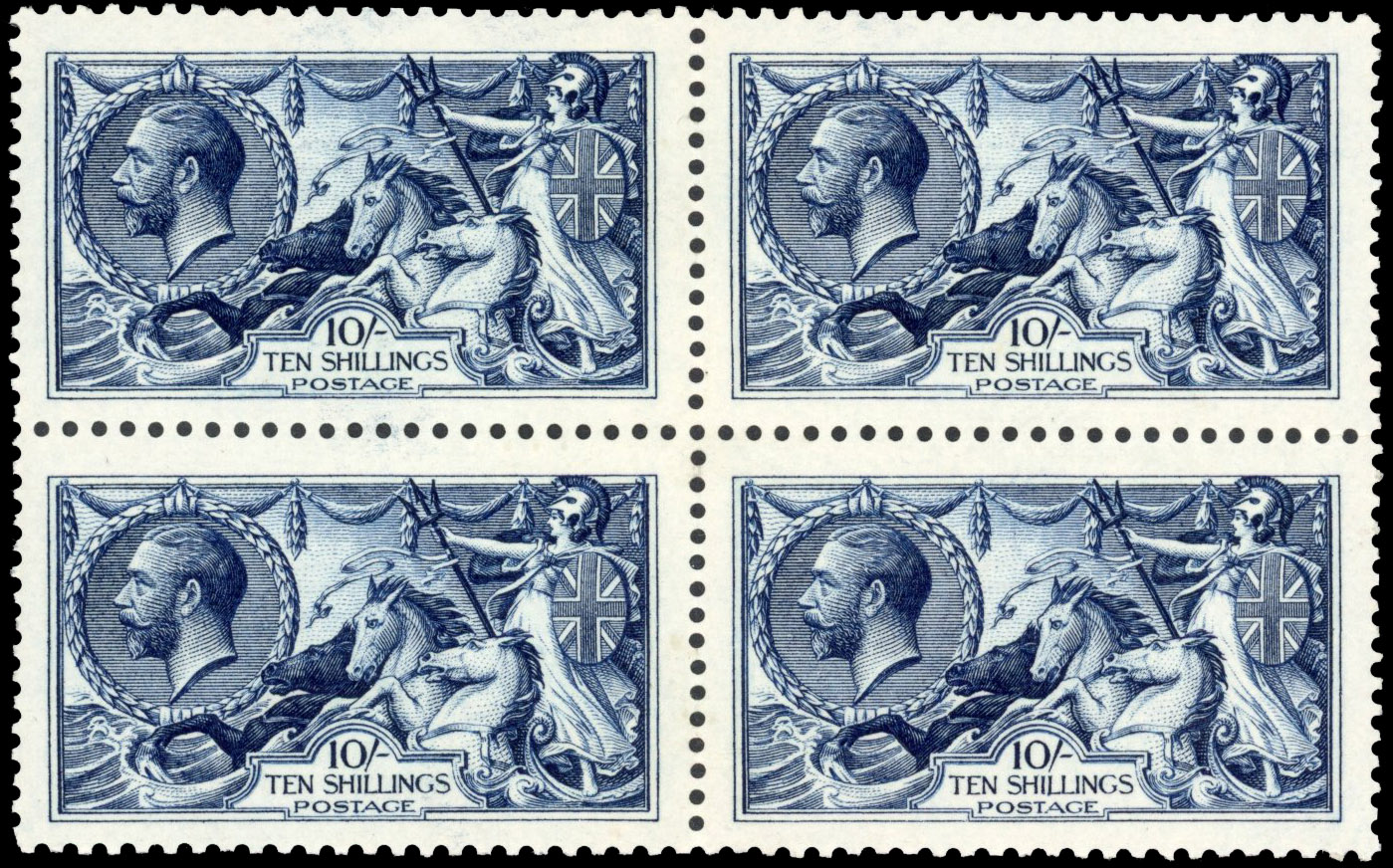 GB SG 402 1913 10s indigo-blue block mint
