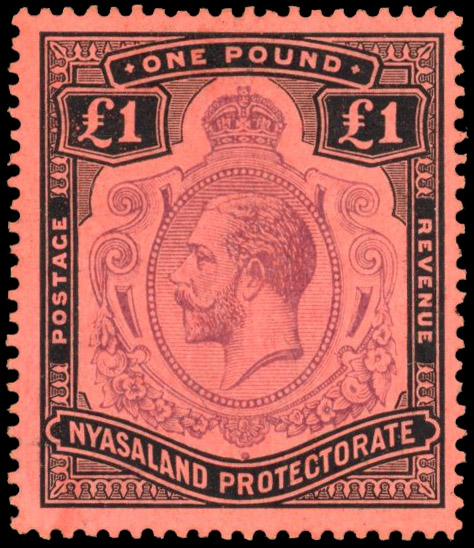 Nyasaland SG 98c 1913-21 £1 nick in top right scroll mint
