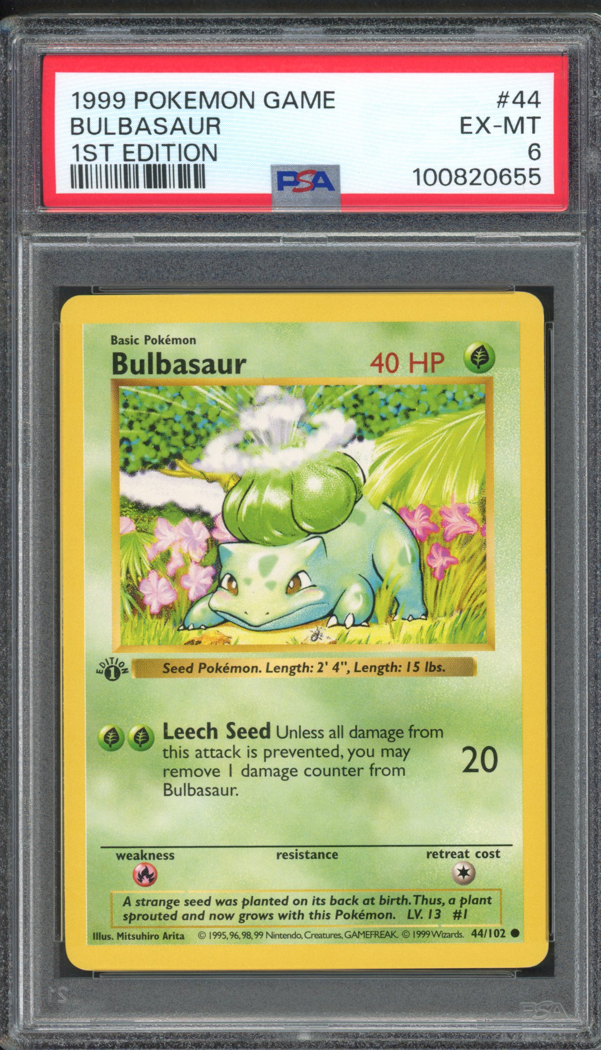 PSA 6 - Bulbasaur- Shadowless 1st Edition Base Set 1999 - 44/102