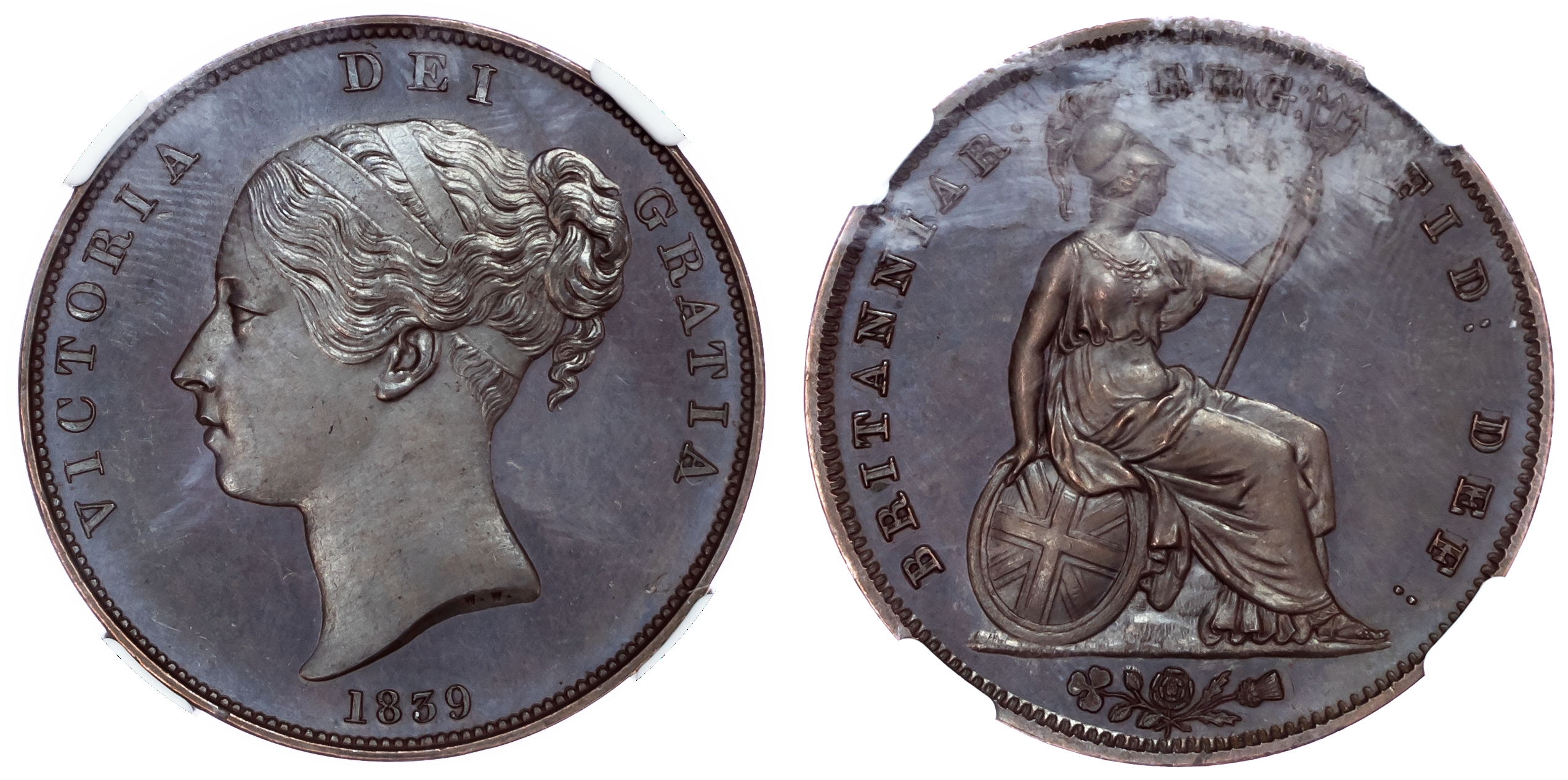 Victoria (1837-1901), Bronzed Proof Penny, 1839. NGC PF64 BN