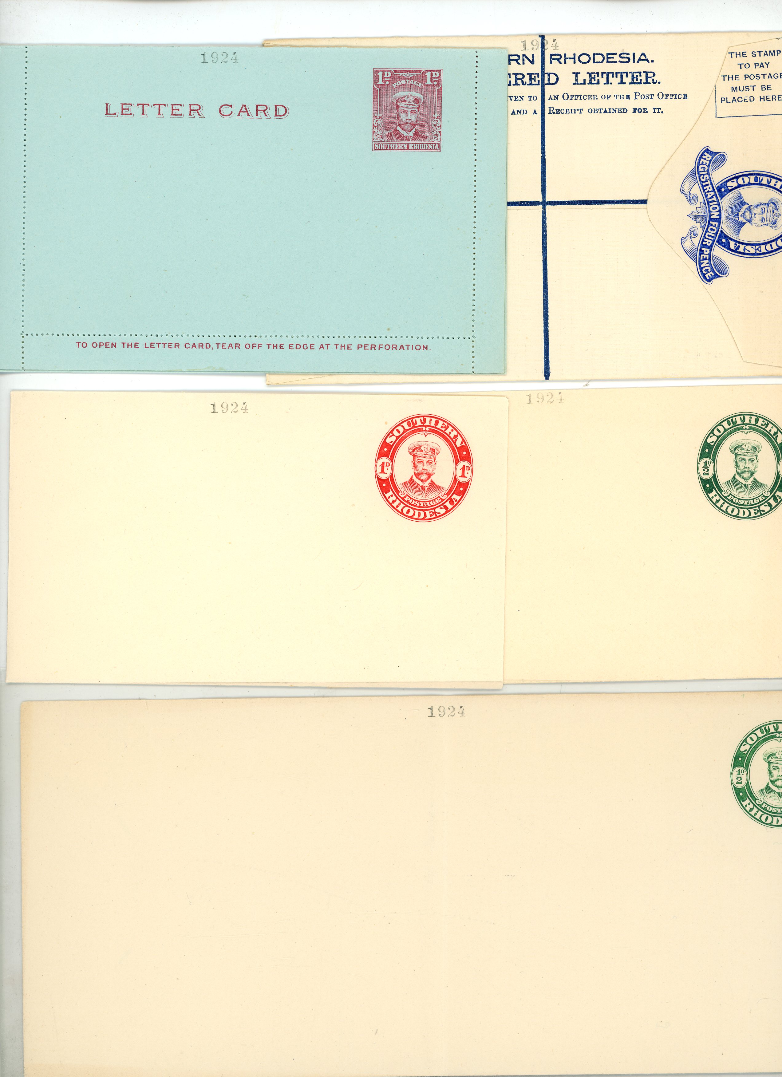 Postal Stationery. 1924 Admiral range from the UPU archive